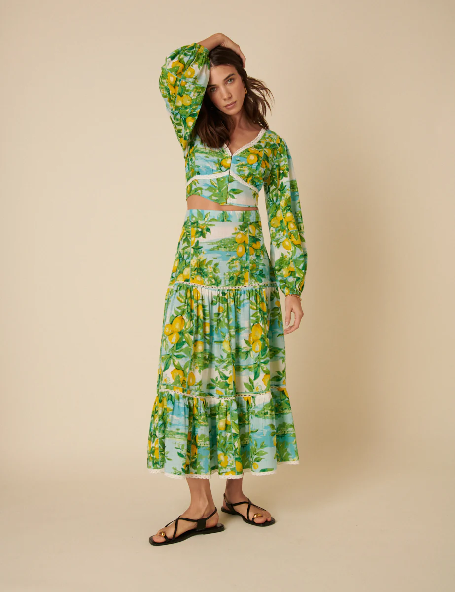 Green Lemon Print Crop Top - Image 3