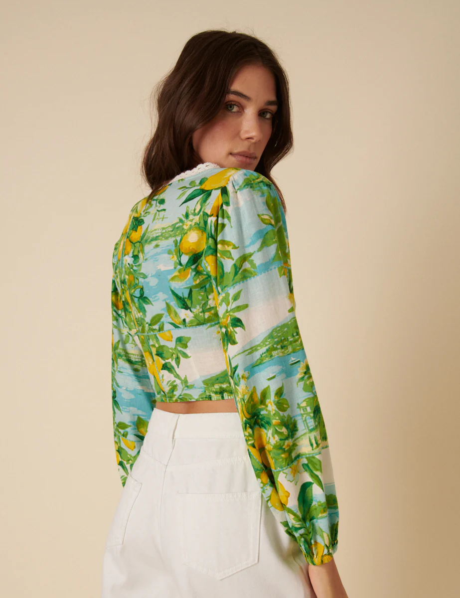Green Lemon Print Crop Top - Image 4