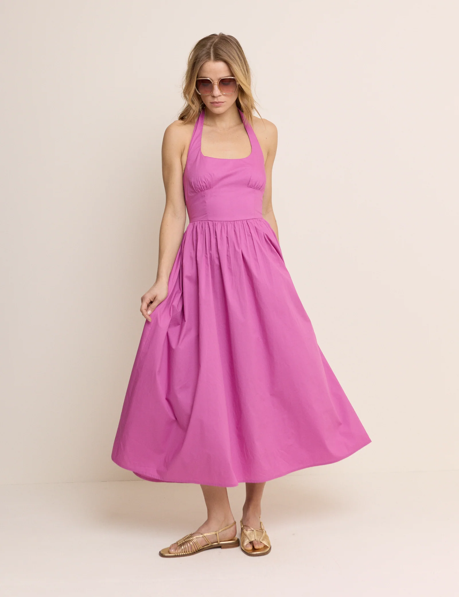 Pink Halterneck Hallie Midi Dress - Image 2