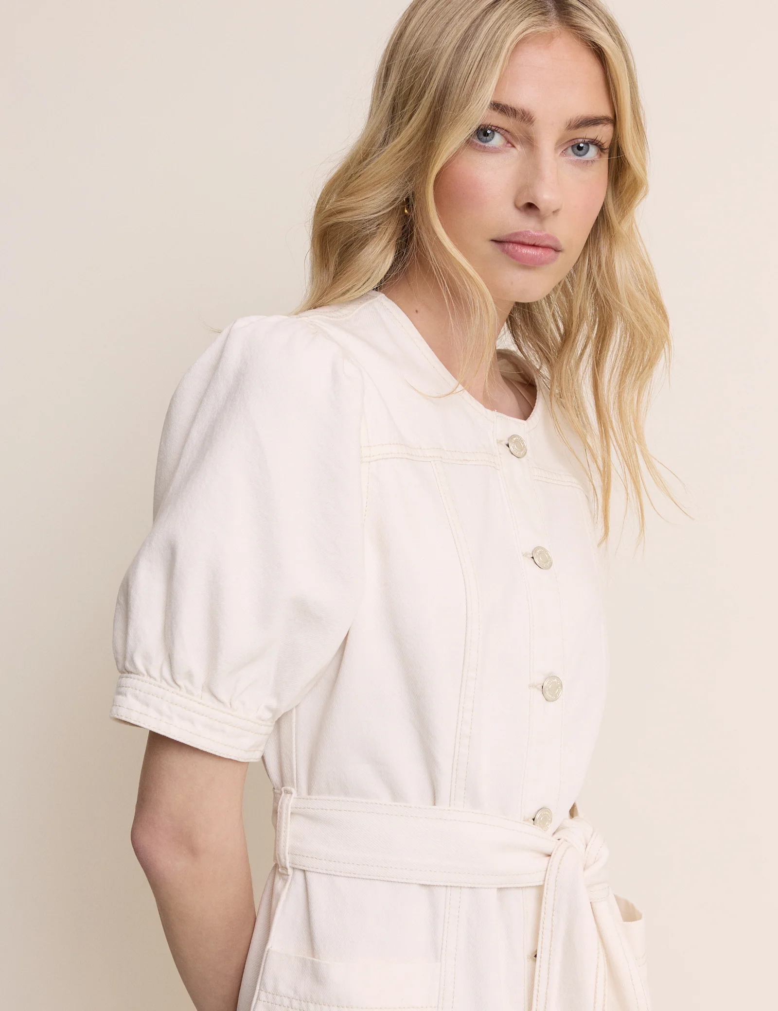 White Denim Puff Sleeve Hallie Mini Dress - Image 4