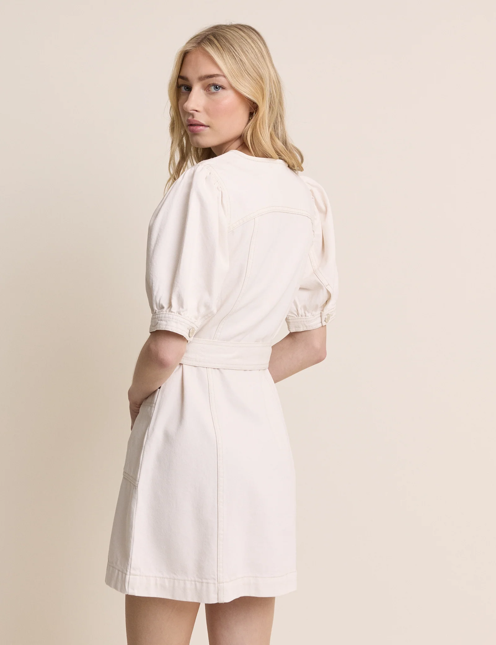 White Denim Puff Sleeve Hallie Mini Dress - Image 5