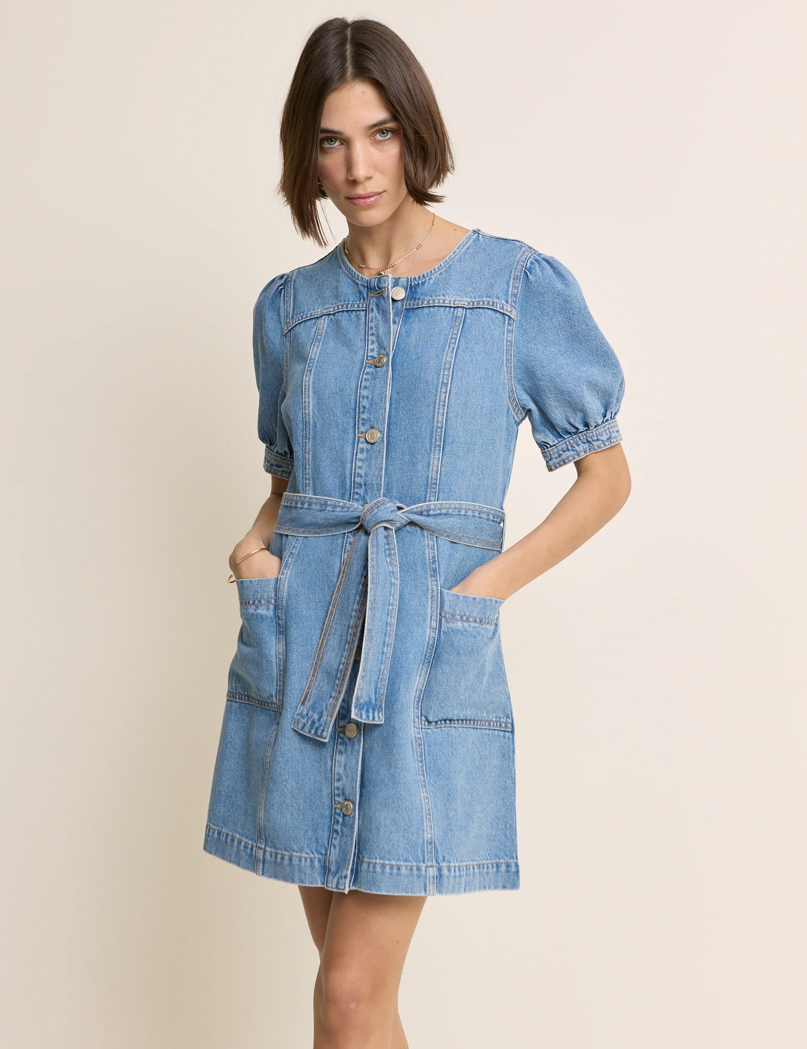 Blue Denim Puff Sleeve Hallie Mini Dress - Image 2