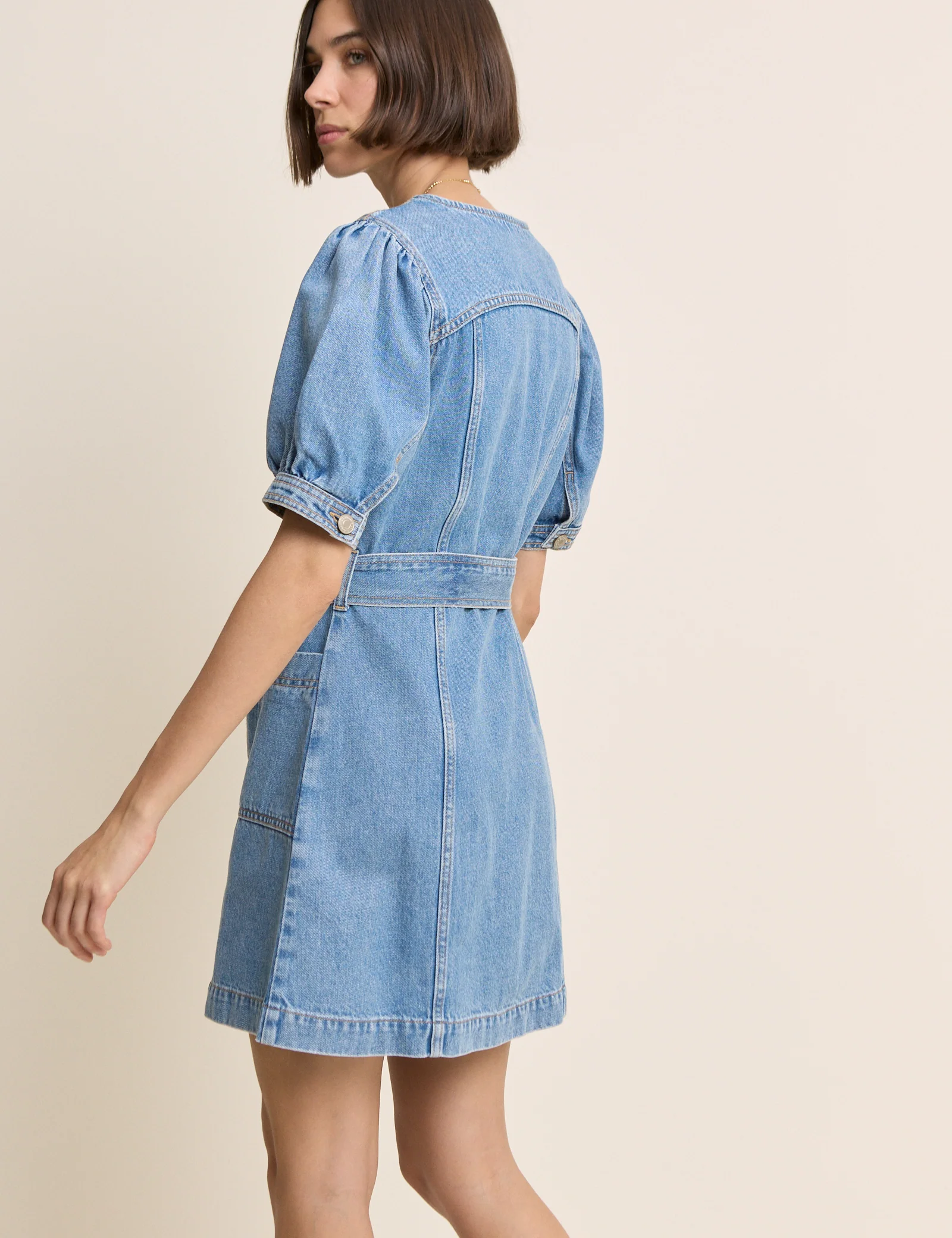 Blue Denim Puff Sleeve Hallie Mini Dress - Image 4