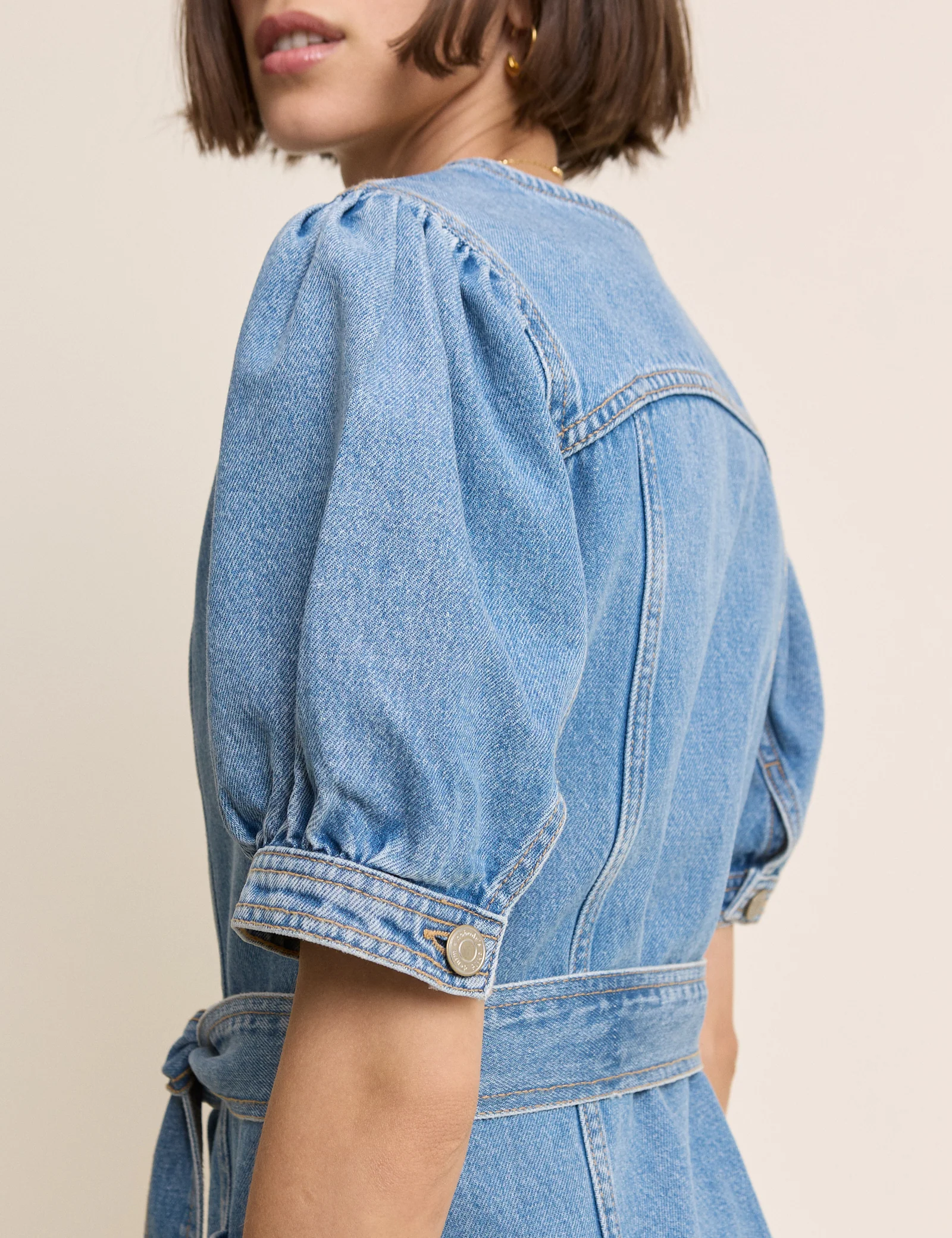 Blue Denim Puff Sleeve Hallie Mini Dress - Image 5