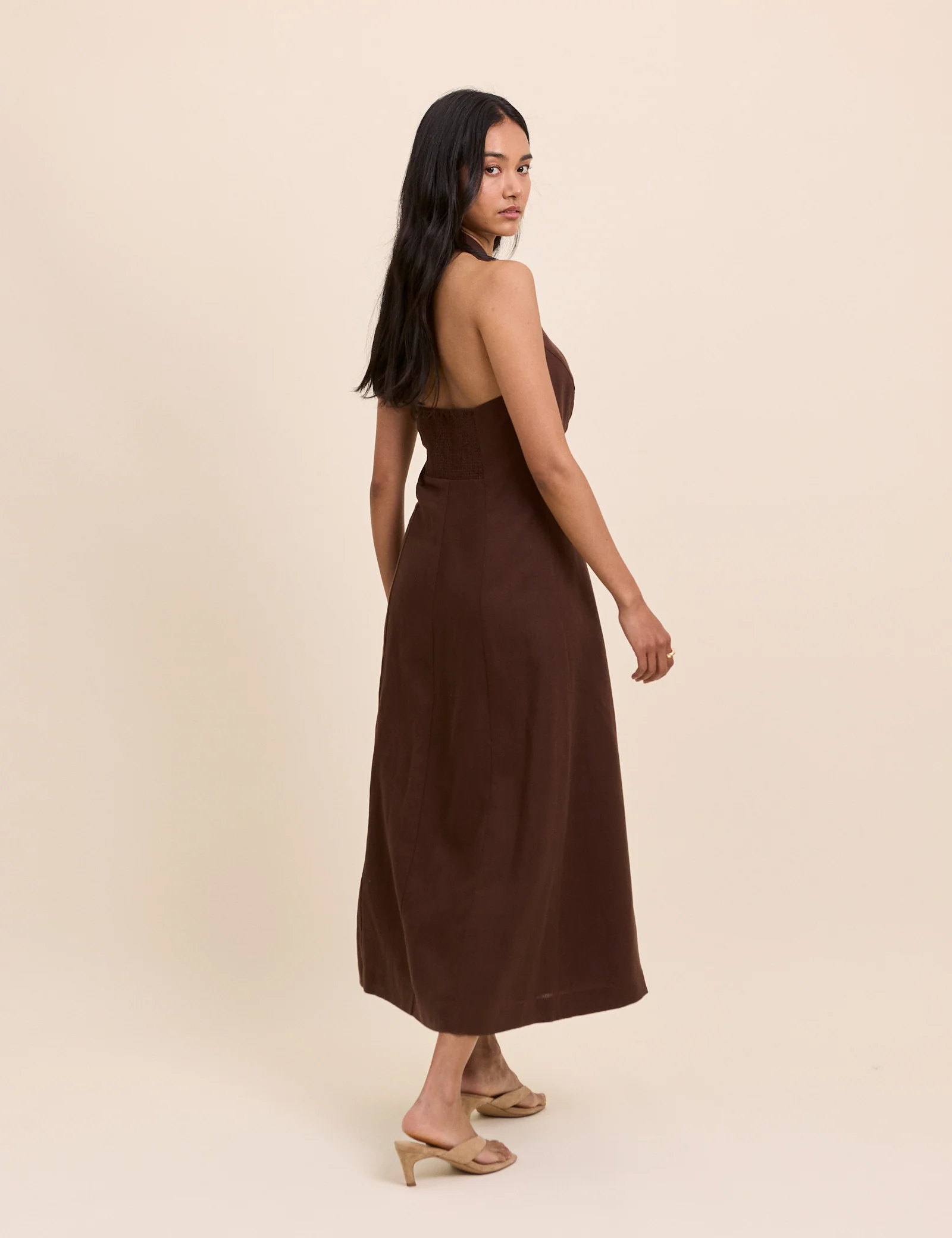 Brown Halterneck Tailored Midi Dress - Image 5