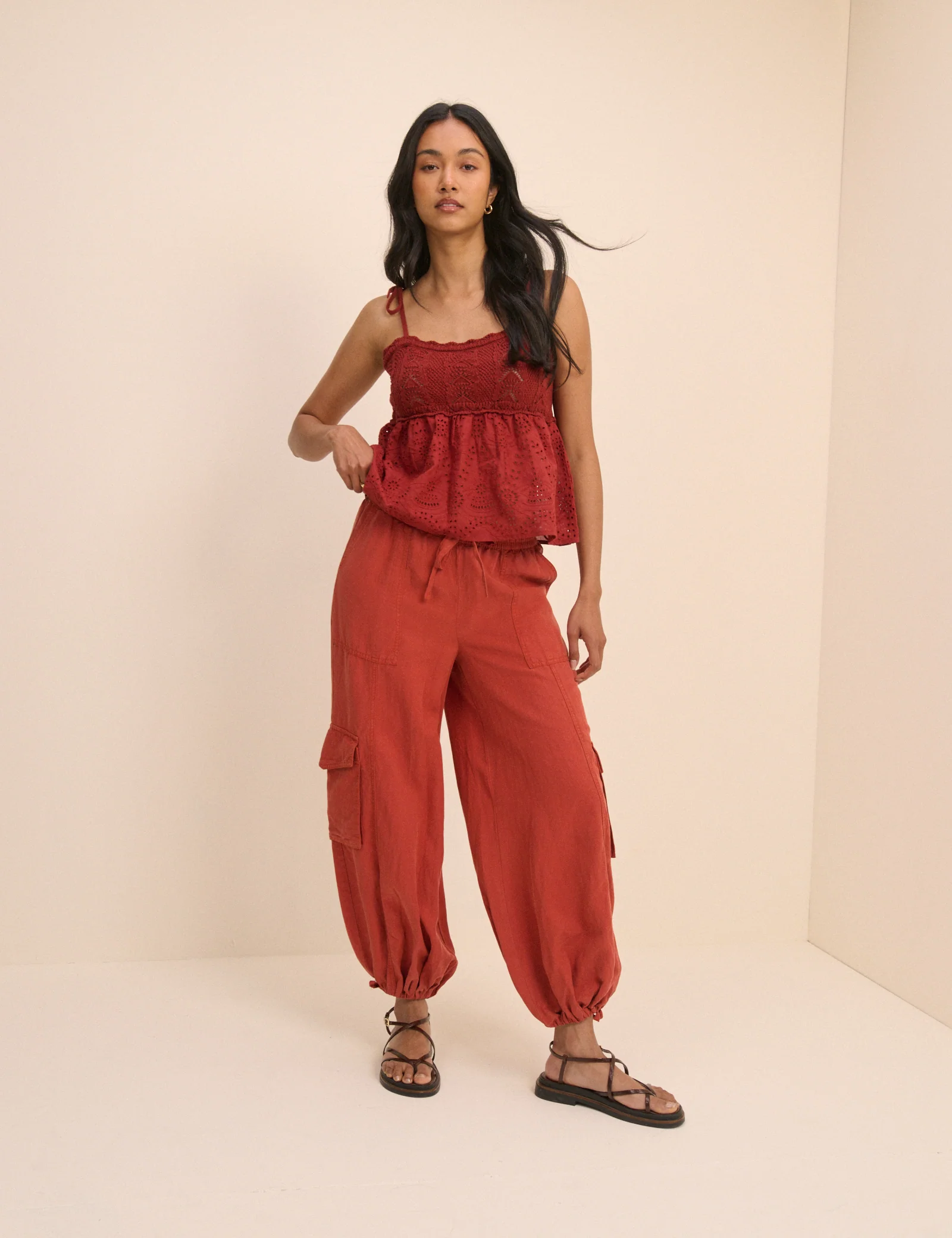 Red Utility Balloon Trousers