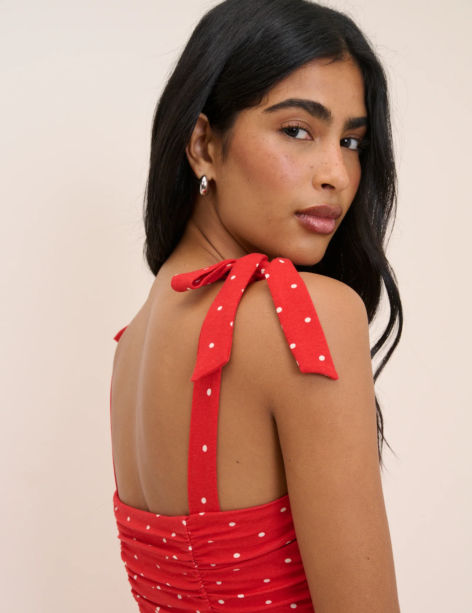 Red Polka Dot Hattie Jersey Midi Dress - Image 3