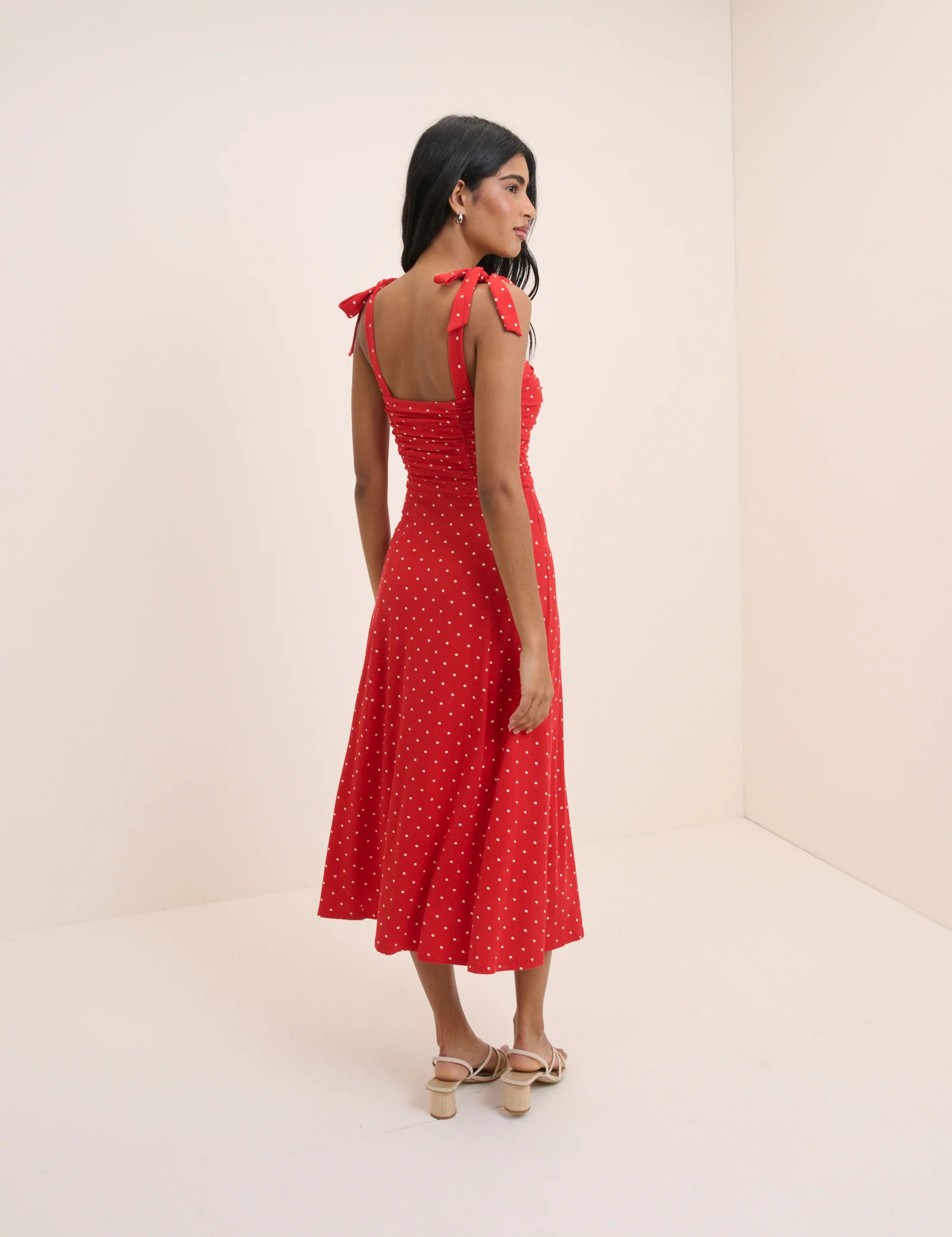 Red Polka Dot Hattie Jersey Midi Dress - Image 5