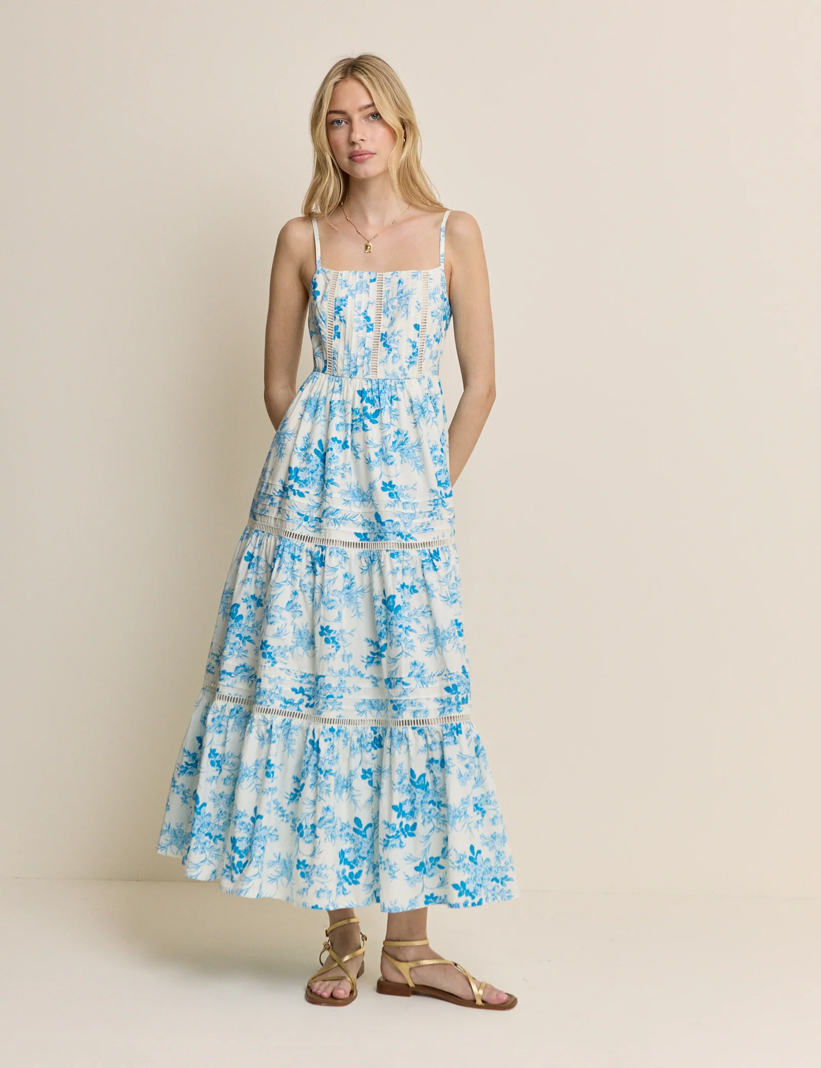 Blue Floral Tiered Hayden Midi Dress - Image 3