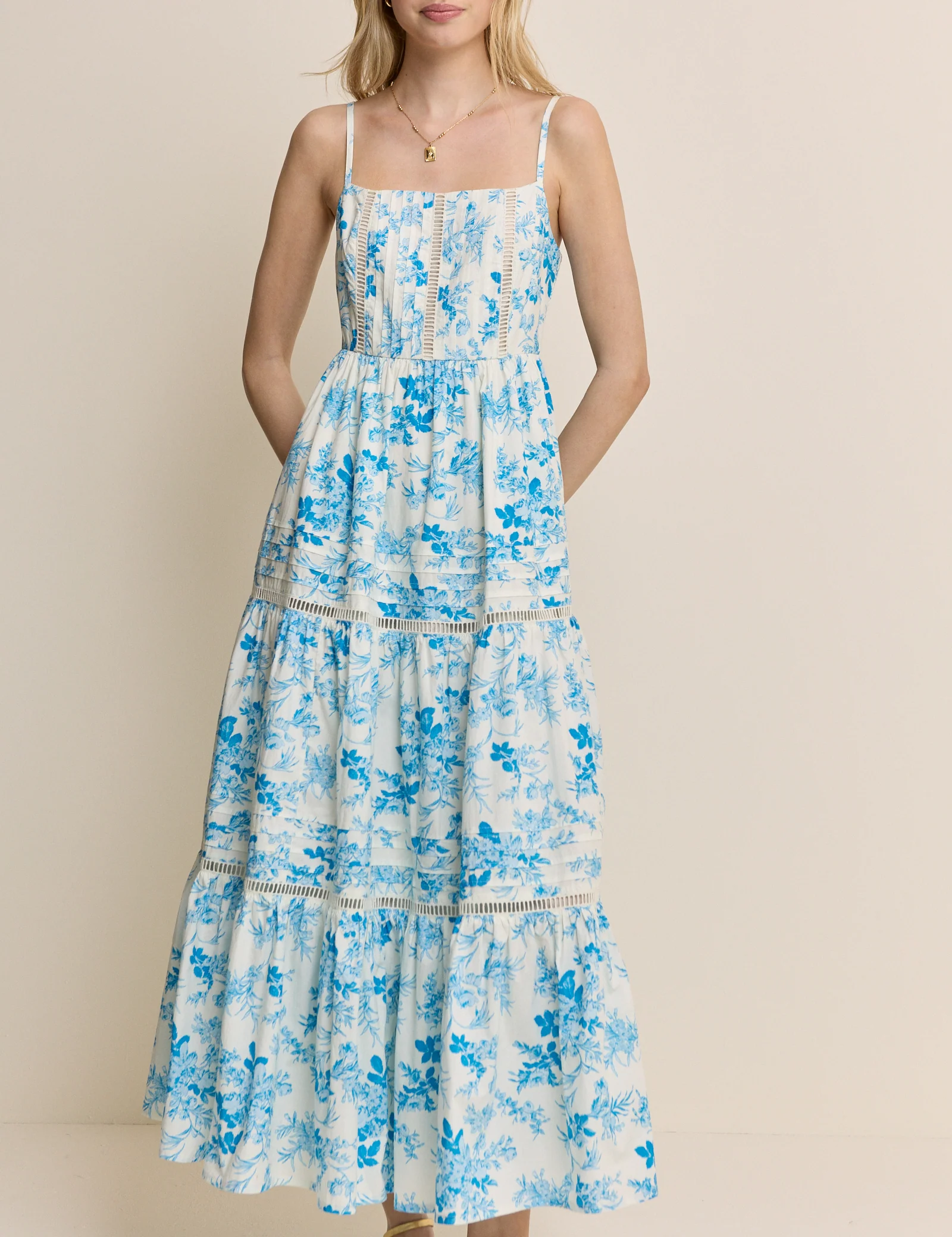 Blue Floral Tiered Hayden Midi Dress - Image 4
