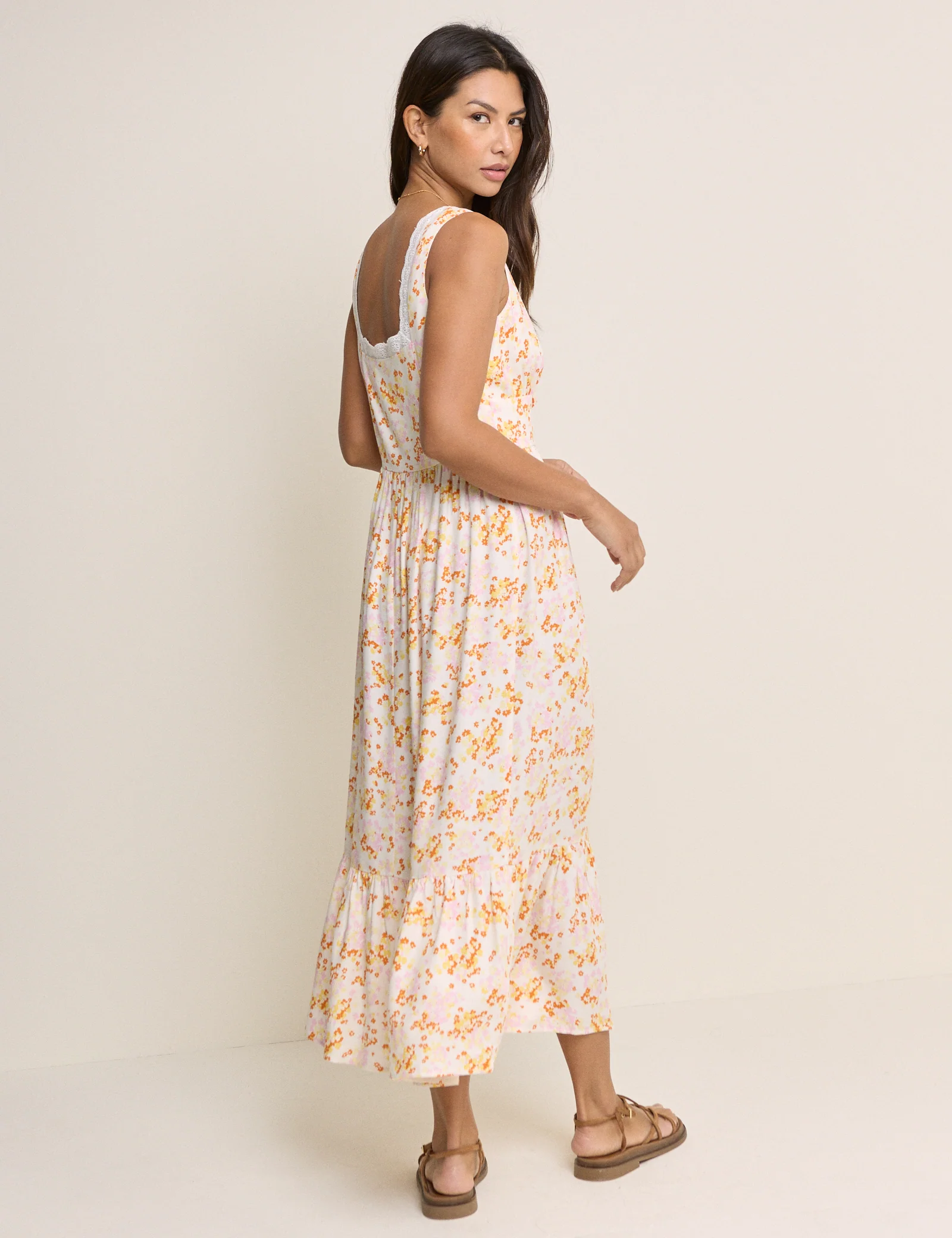 Ivory Ditsy Floral Tiered Heather Midi Dress - Image 5