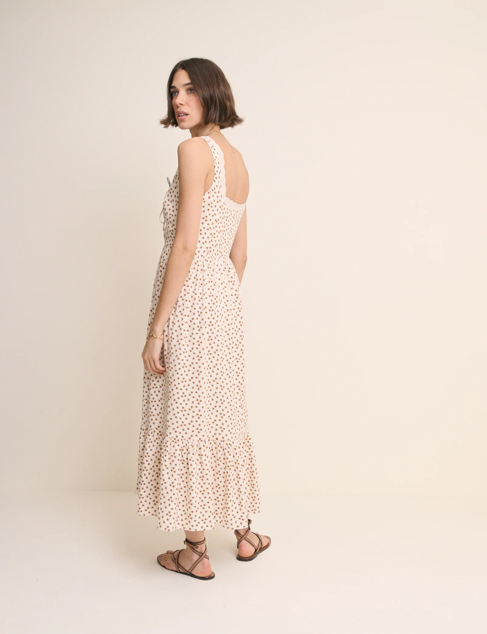 Ivory Ditsy Floral Lace Trim Heather Midi Dress - Image 4