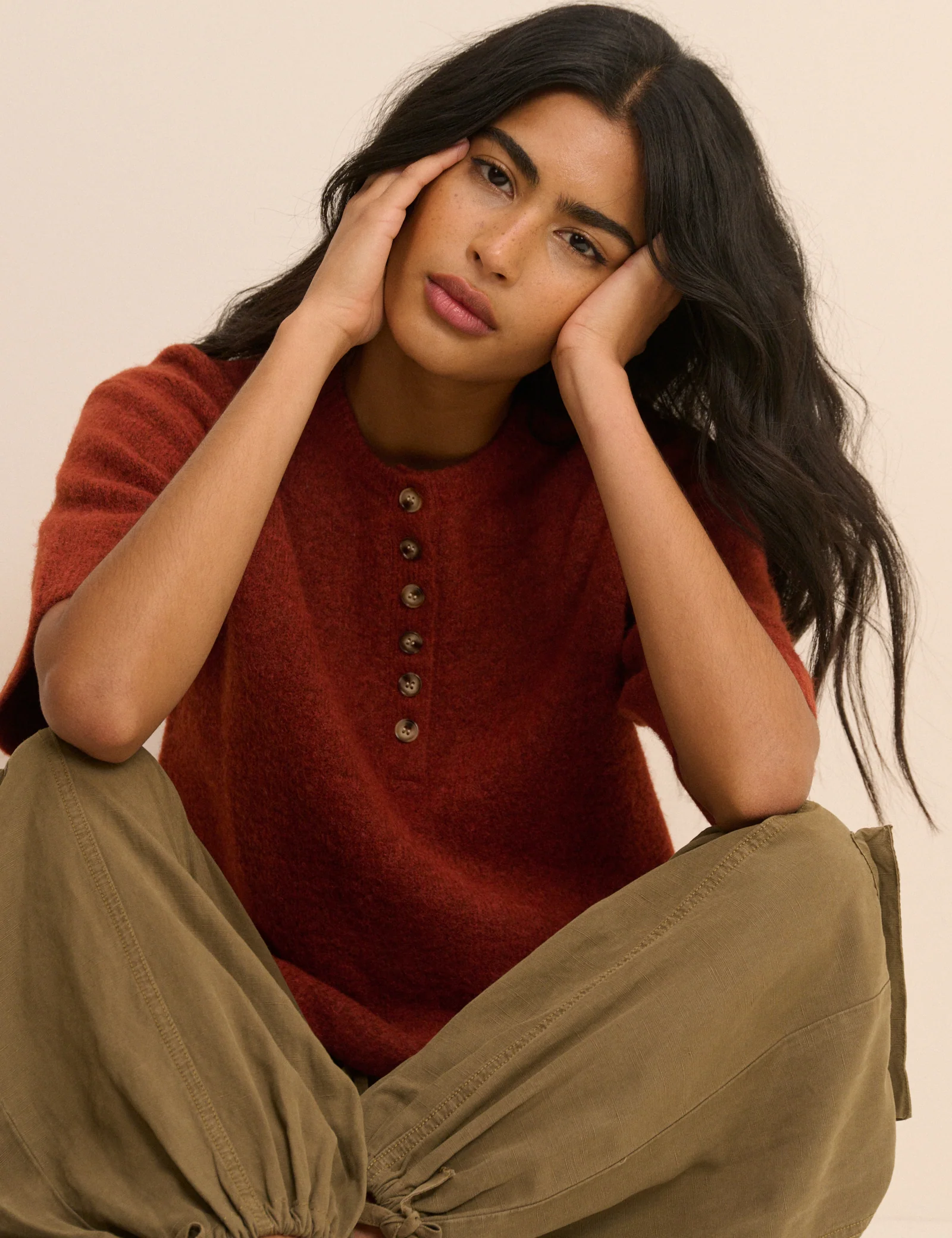 Red Knitted Button Down Top - Image 4