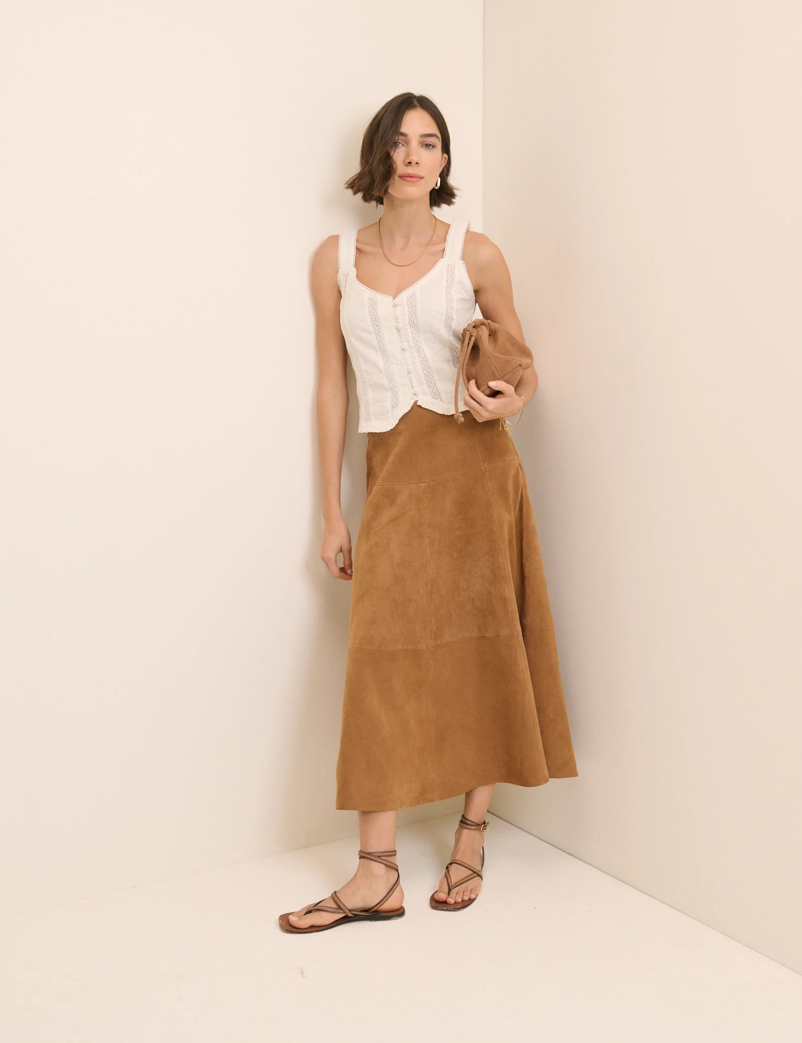 Brown Suede Midi Skirt - Image 3