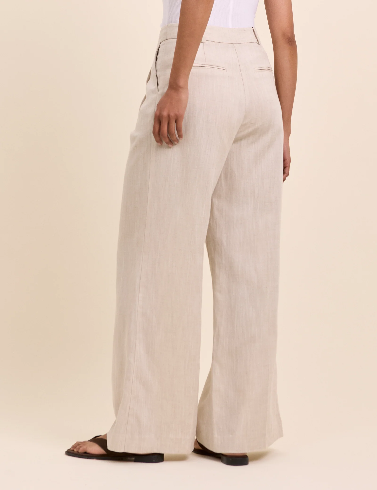 Stone Linen-Blend Jax Wide Leg Trousers - Image 5