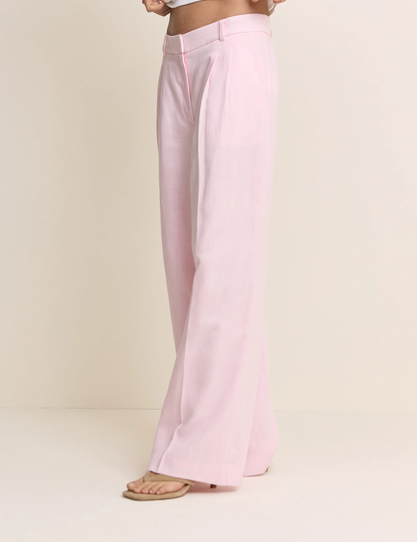 Baby Pink Linen-Blend Jax Wide Leg Trousers - Image 2