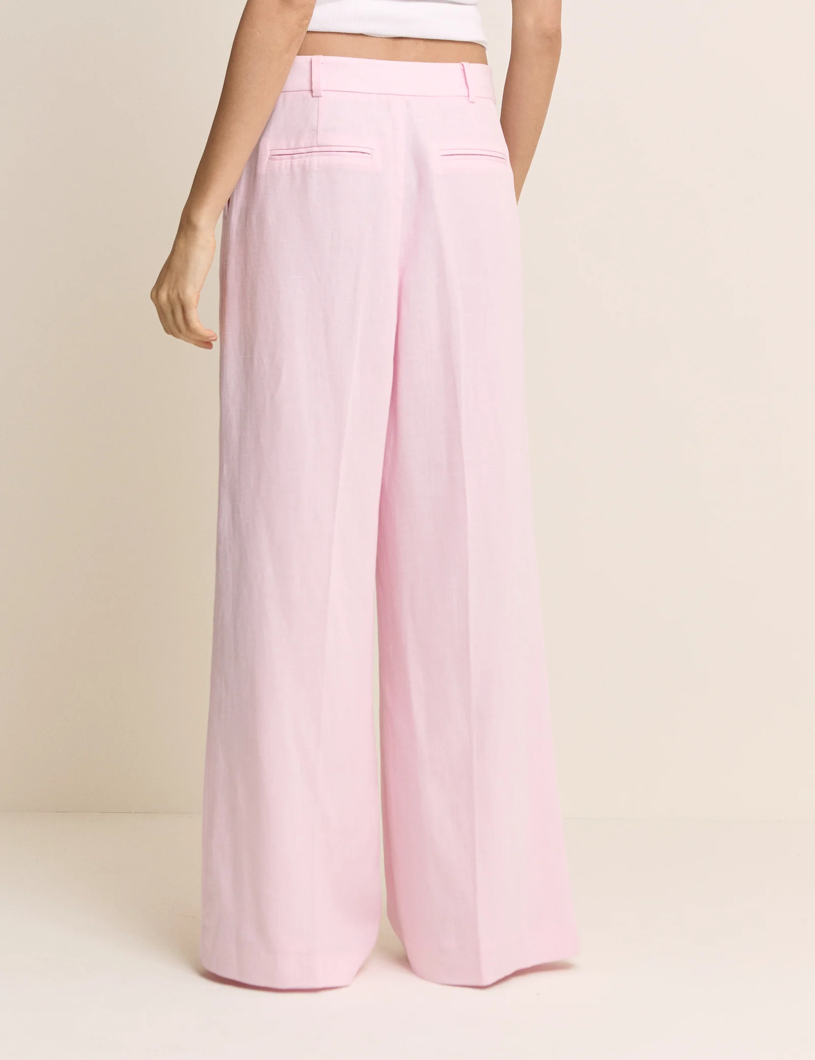 Baby Pink Linen-Blend Jax Wide Leg Trousers - Image 4
