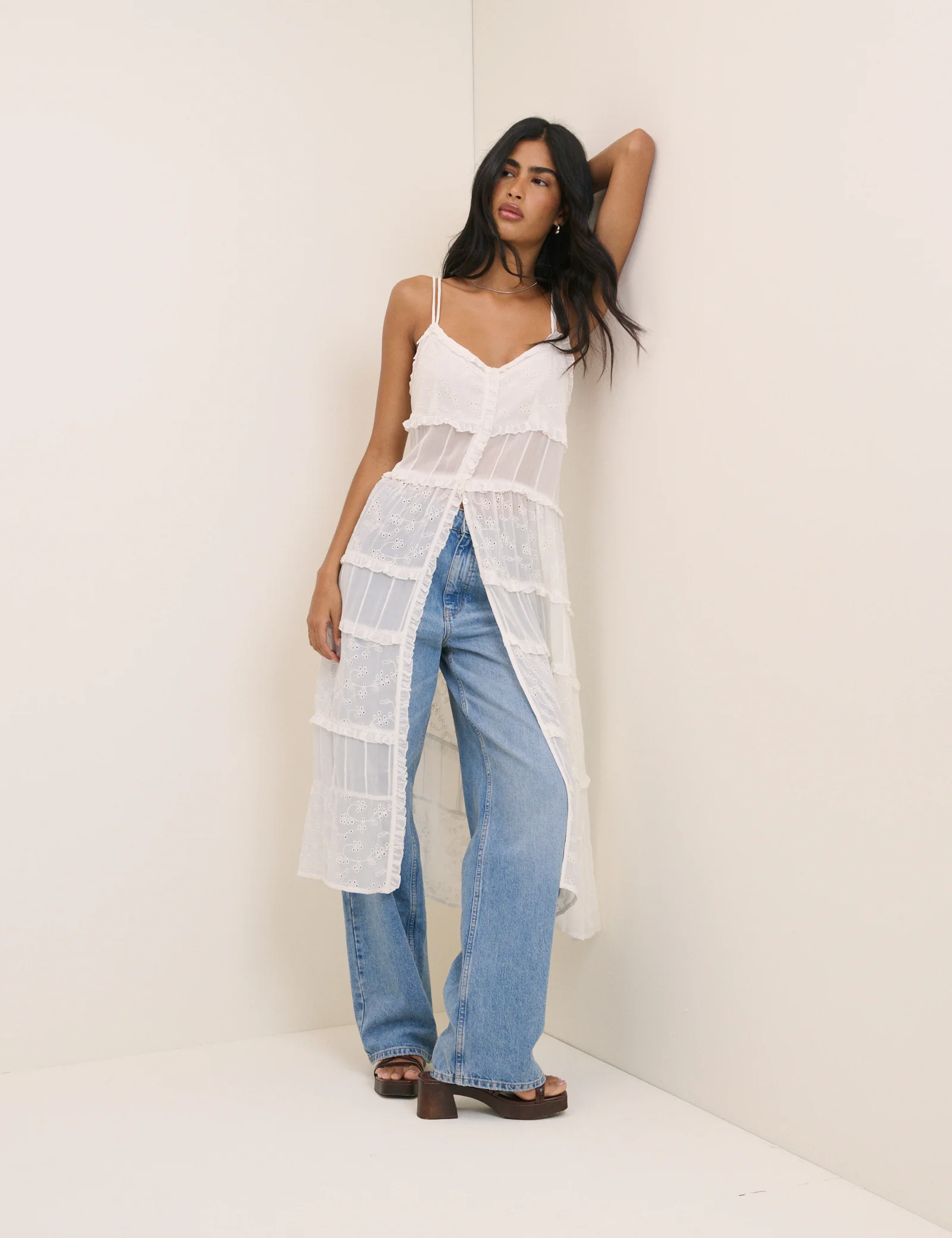 White Ruffle Longline Cami - Image 2