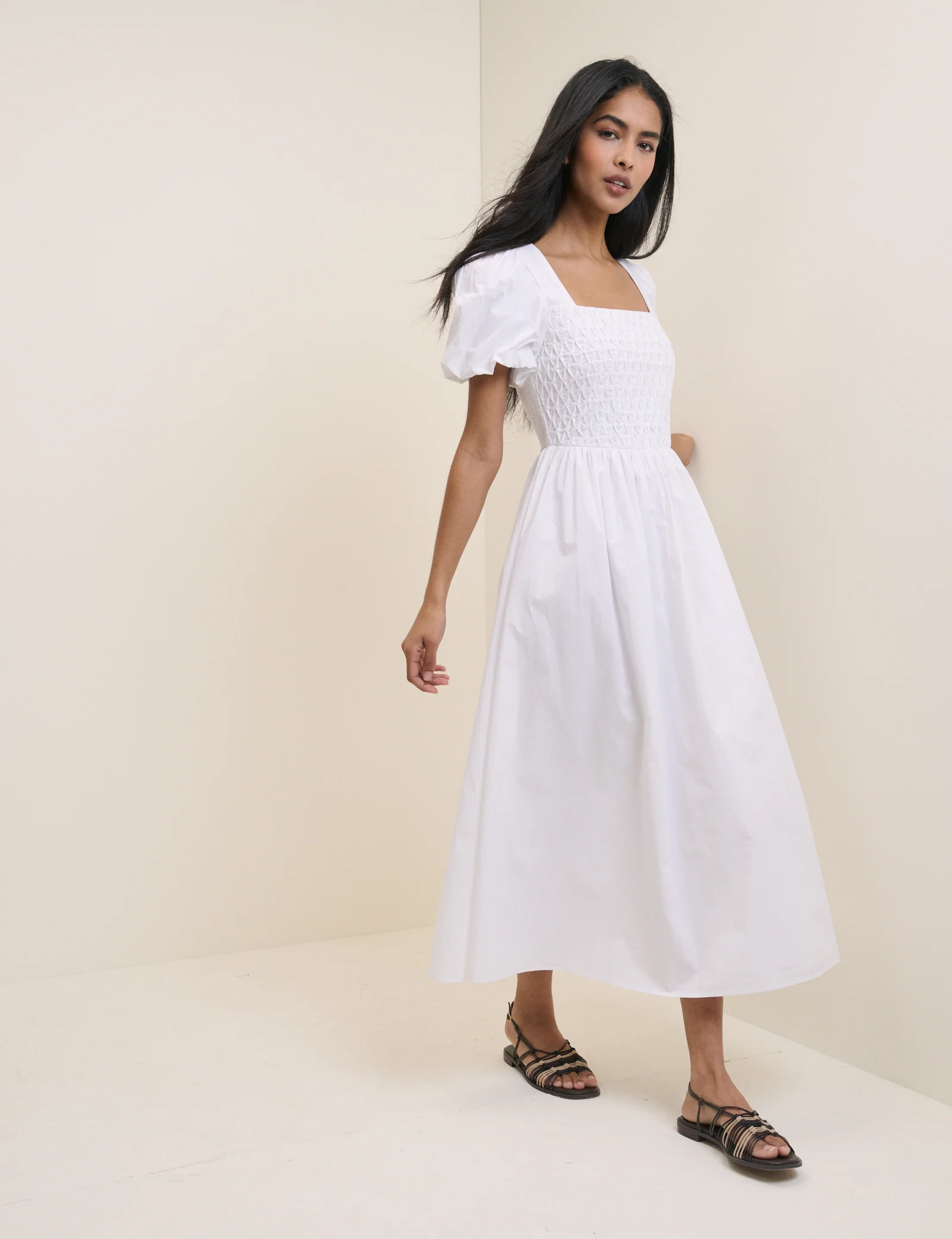 White Puff Sleeve Ida Midi Dress
