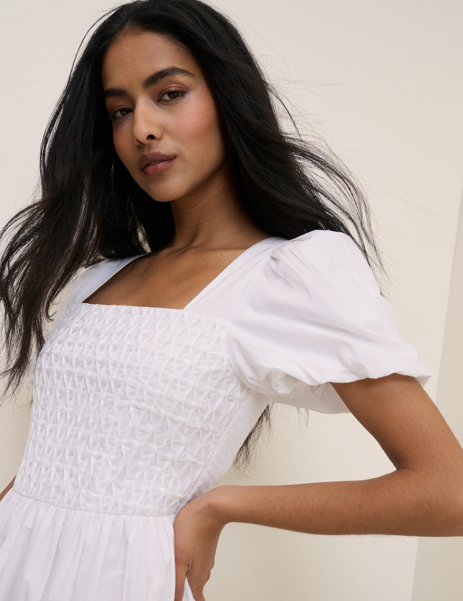 White Puff Sleeve Ida Midi Dress - Image 3