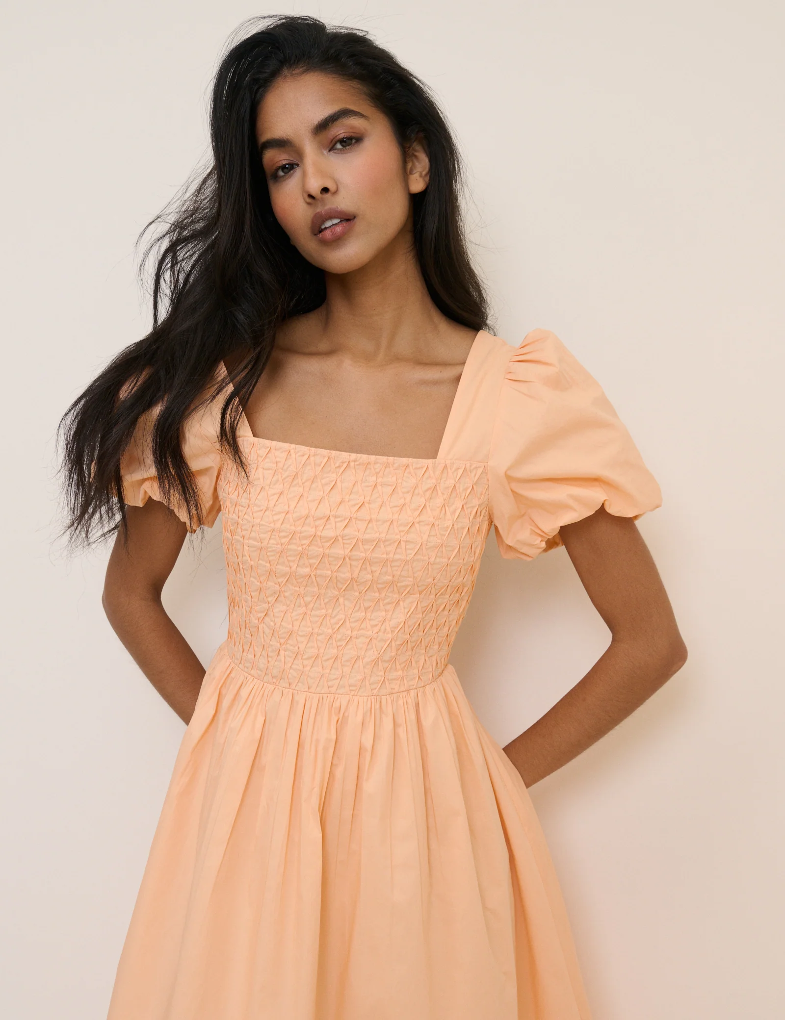 Peach Puff Sleeve Ida Midi Dress - Image 2