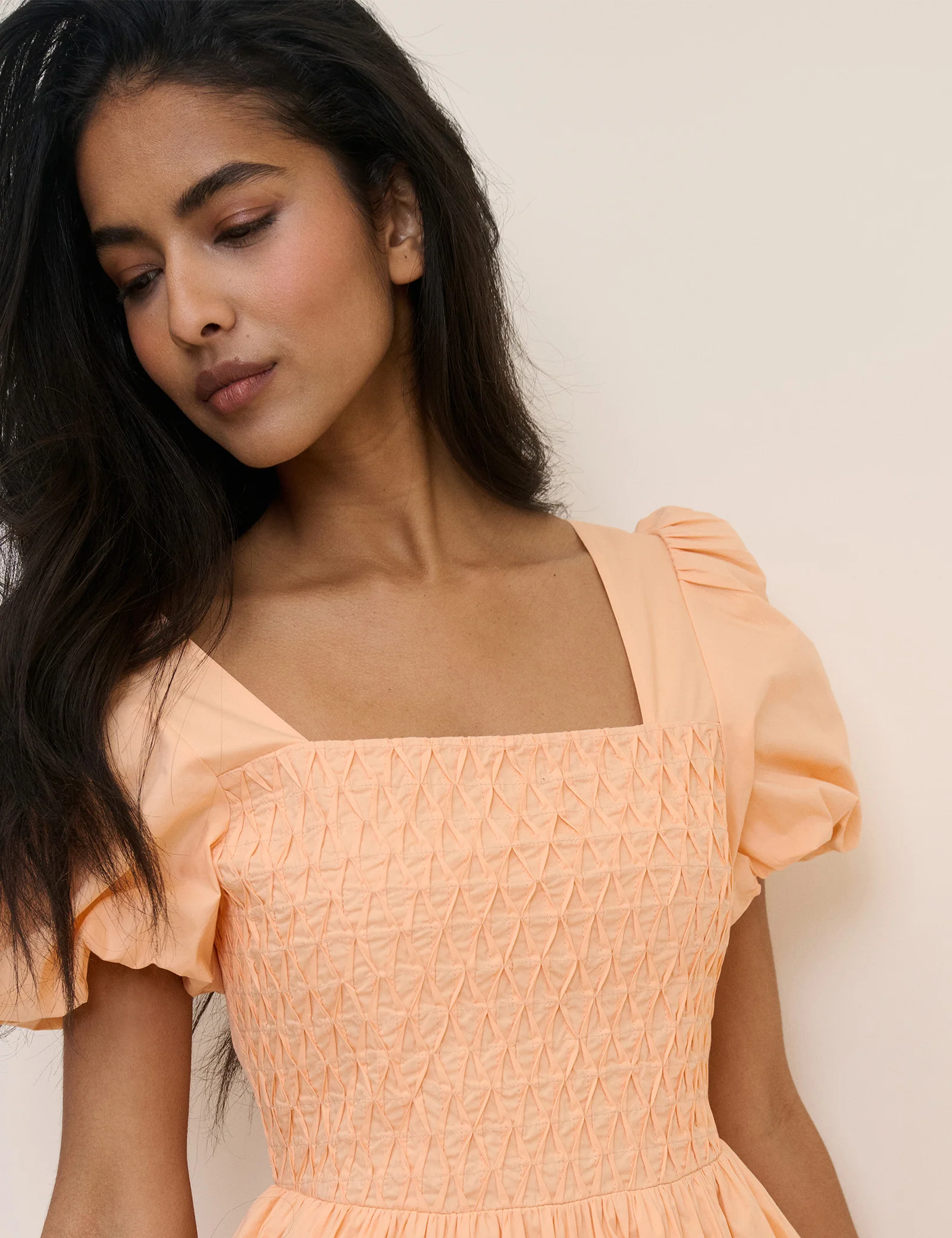 Peach Puff Sleeve Ida Midi Dress - Image 4