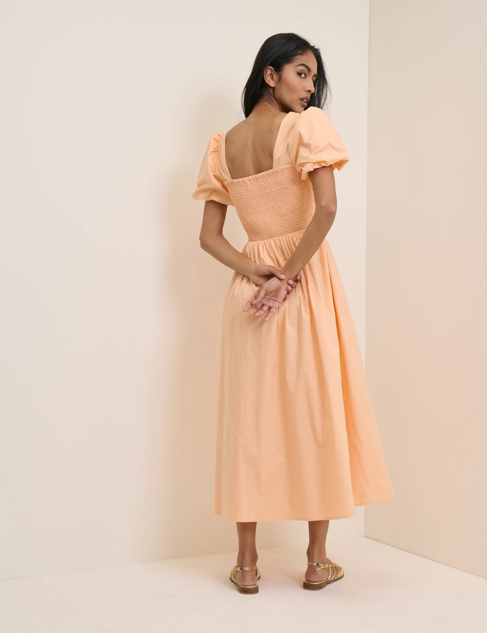 Peach Puff Sleeve Ida Midi Dress - Image 5