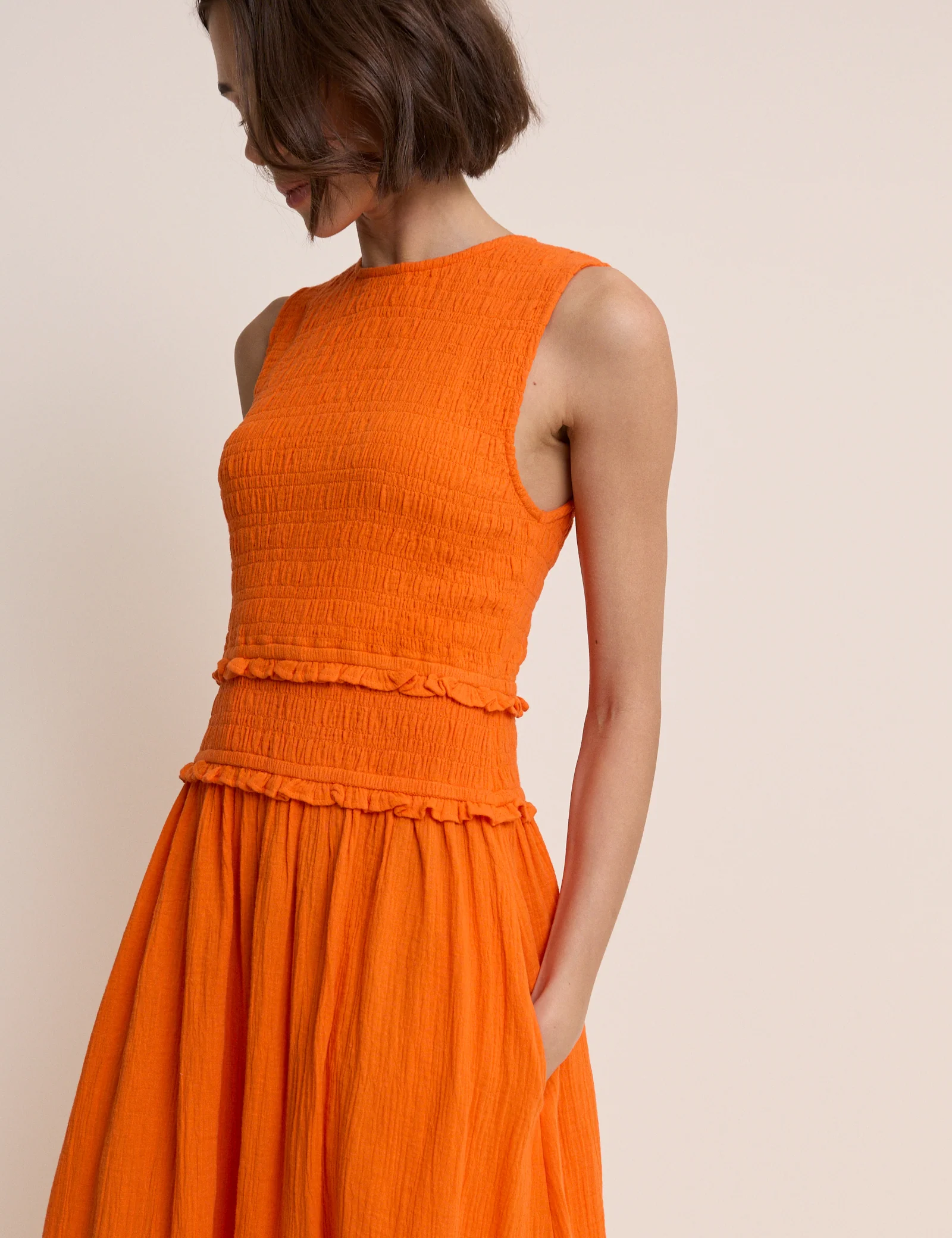 Orange Tiered Ingrid Midi Dress - Image 2