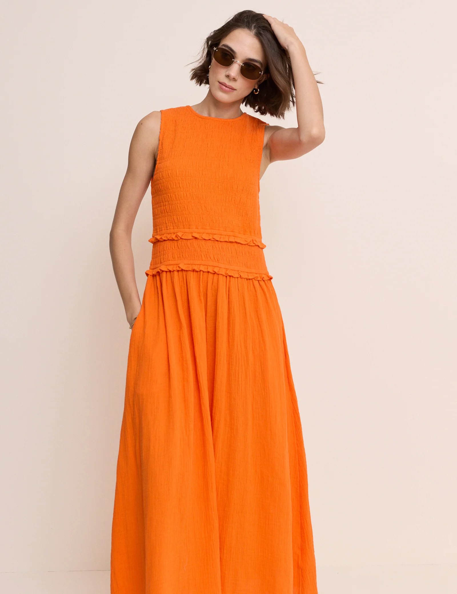 Orange Tiered Ingrid Midi Dress - Image 3