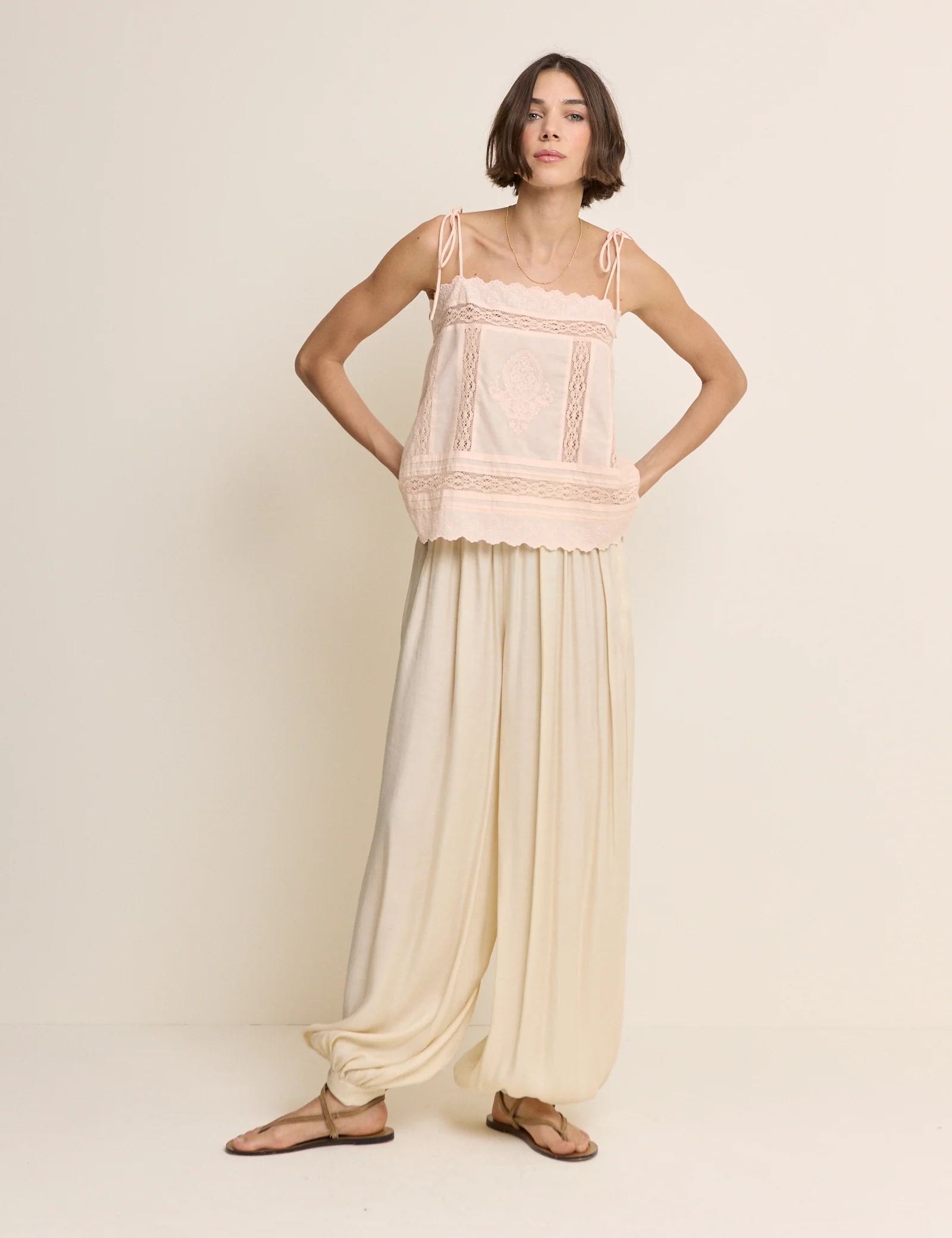 Peach Broderie Anglaise Tie Back Cami - Image 3