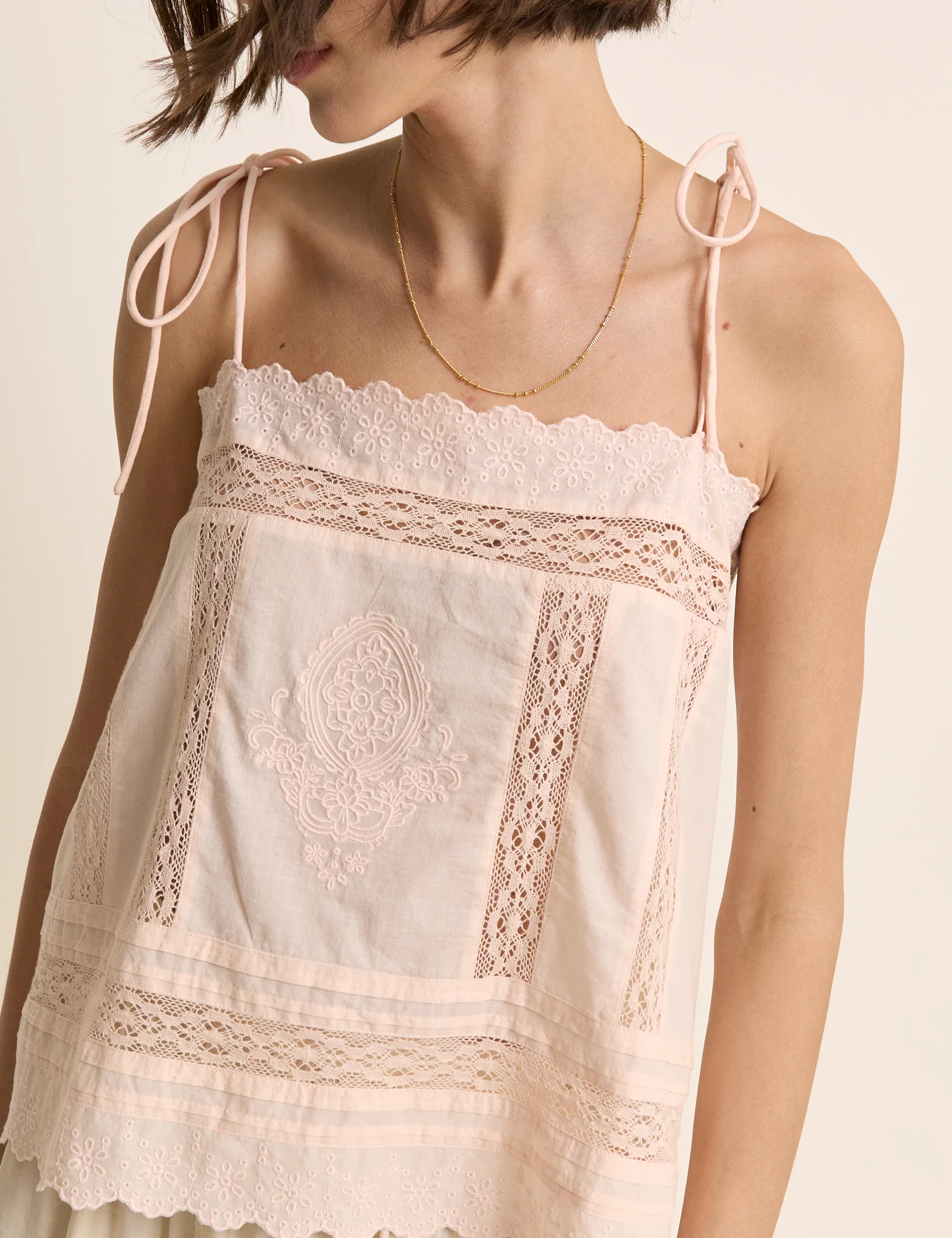 Peach Broderie Anglaise Tie Back Cami - Image 4