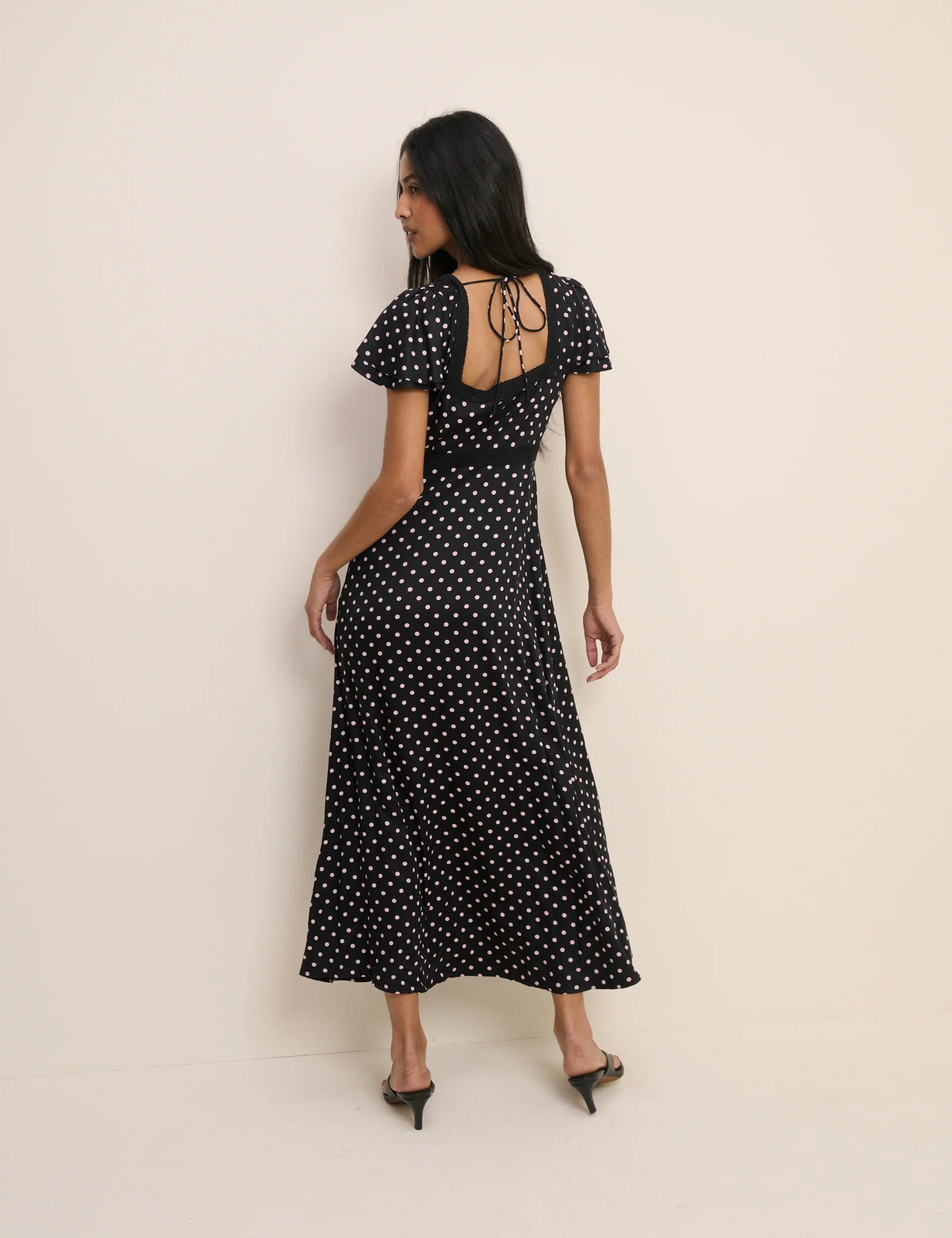 Black Polka Dot Lace Trim Iris Midi Dress - Image 4