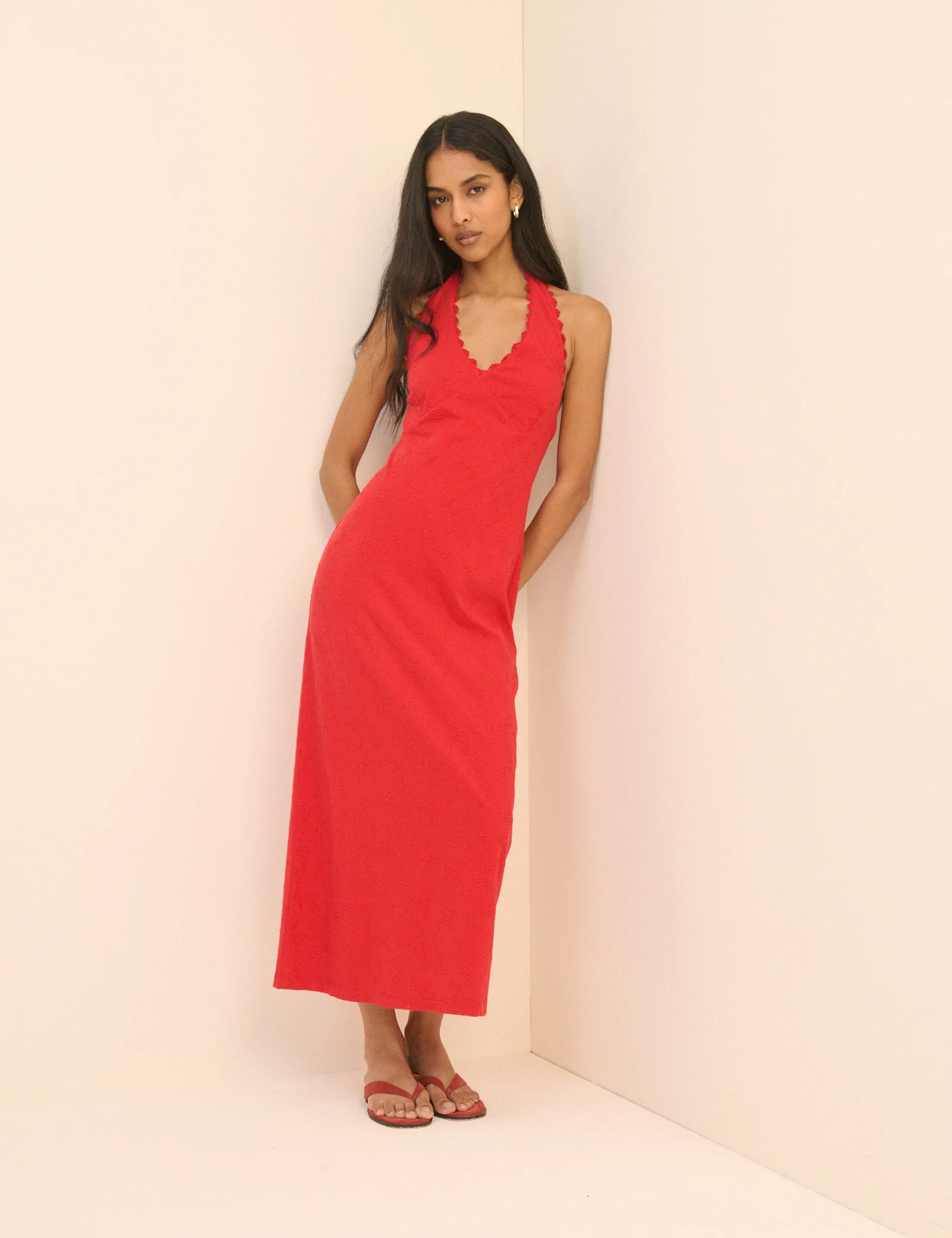 Red Floral Halterneck Ivie Midi Dress
