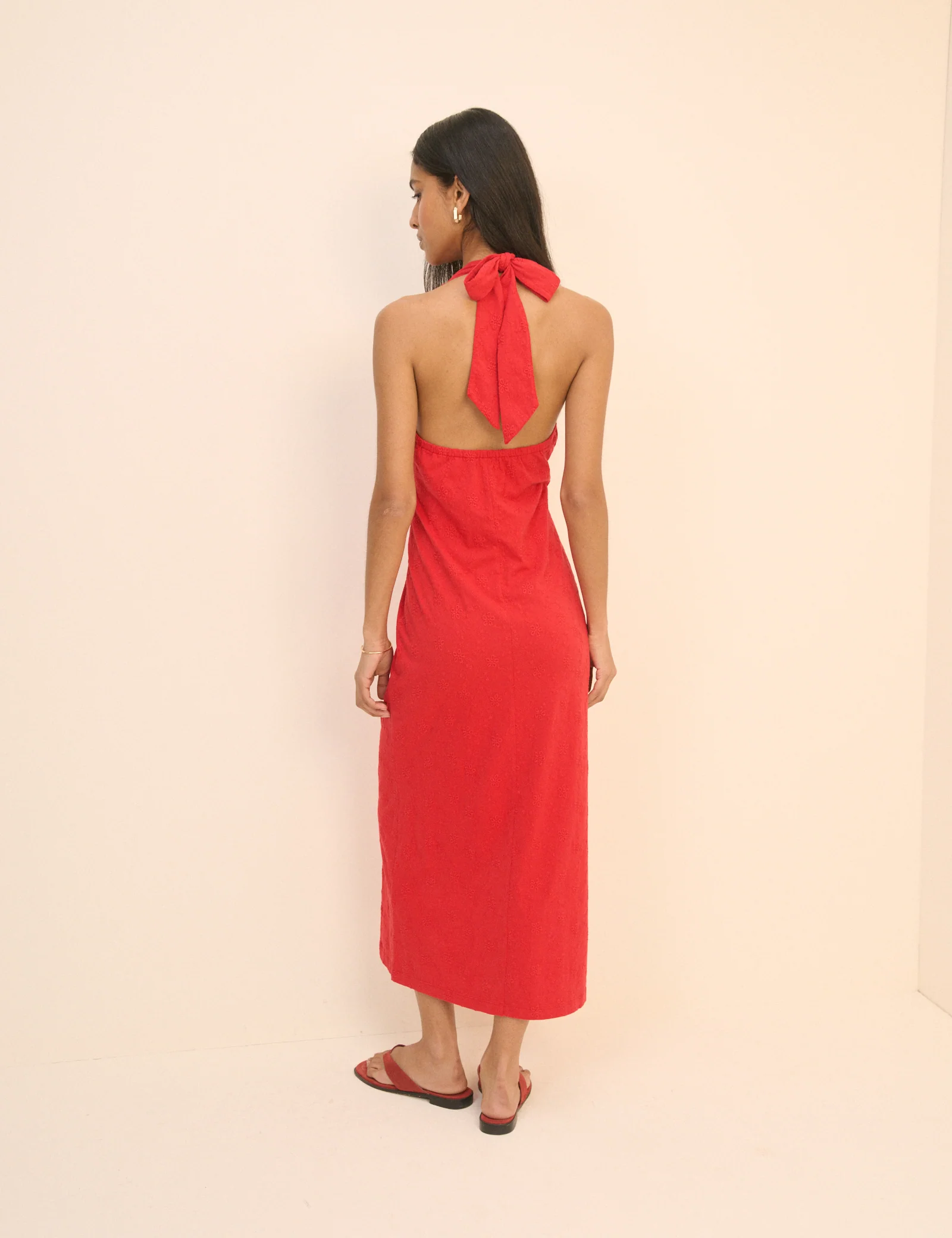 Red Floral Halterneck Ivie Midi Dress - Image 5