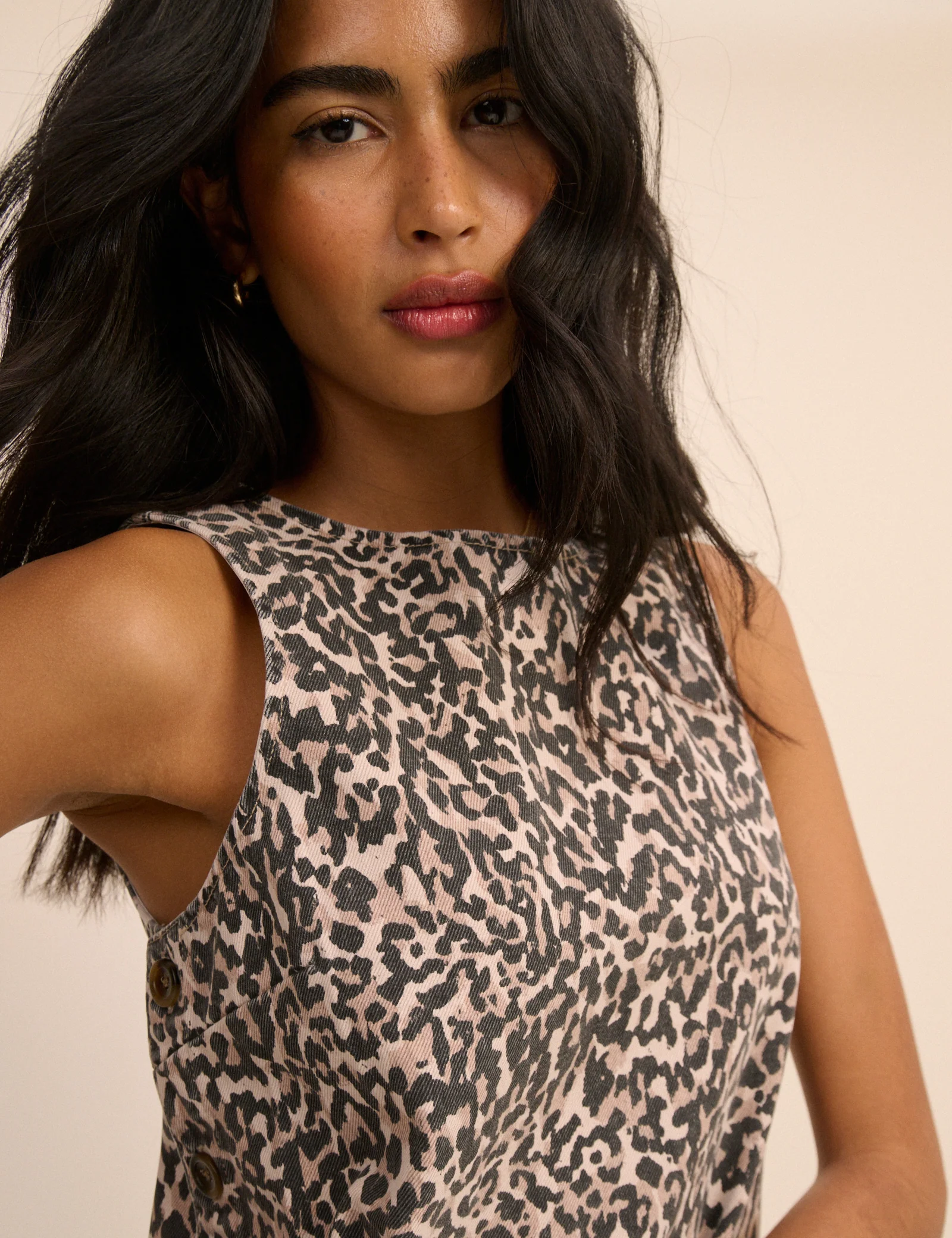 Leopard Print Denim Izzie Mini Dress - Image 3