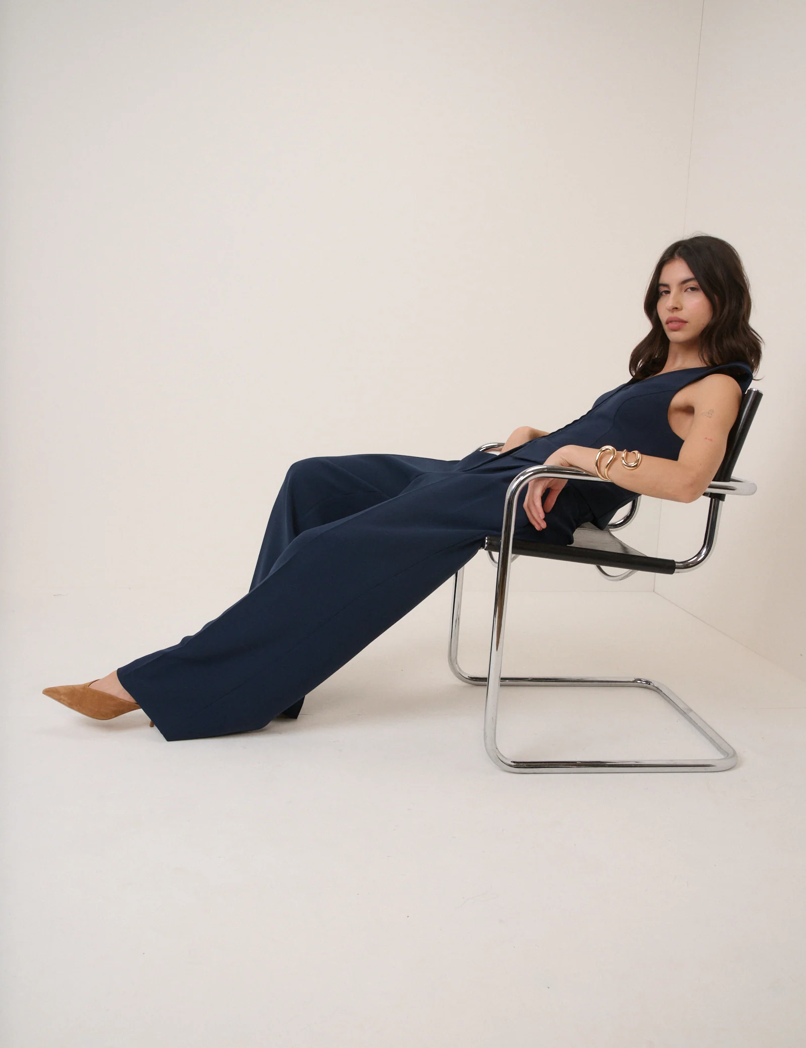 Navy Wide Leg Jax Crepe Trousers - Image 4