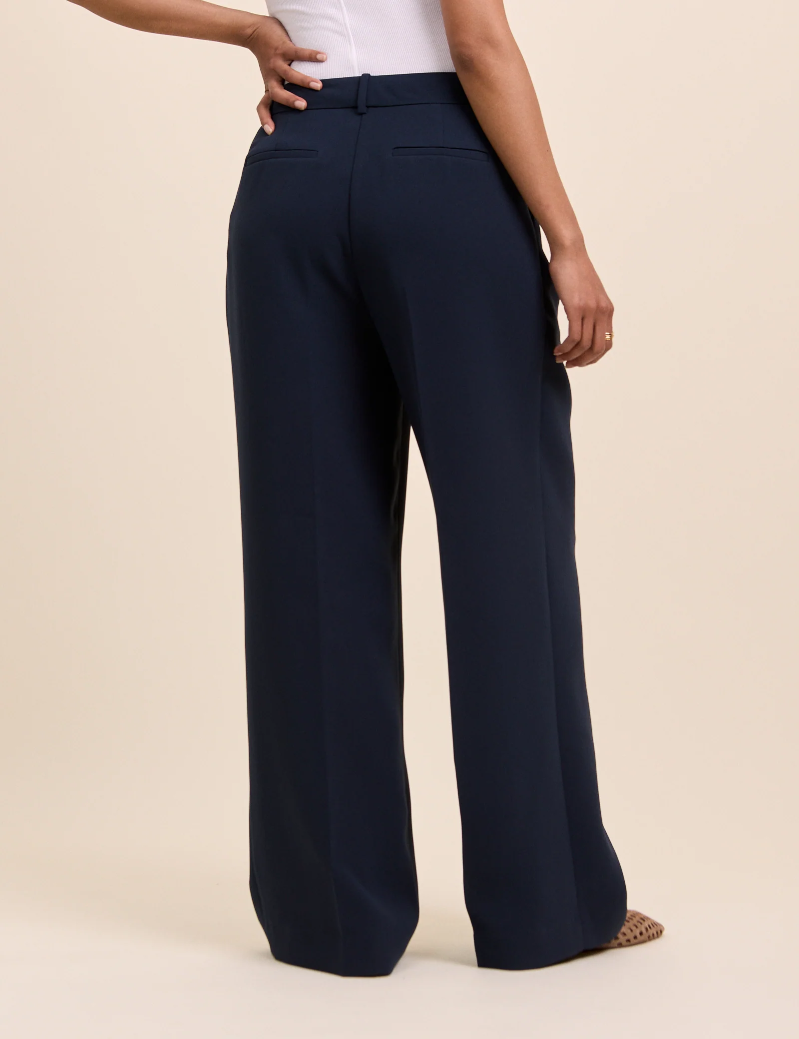 Navy Wide Leg Jax Crepe Trousers - Image 5