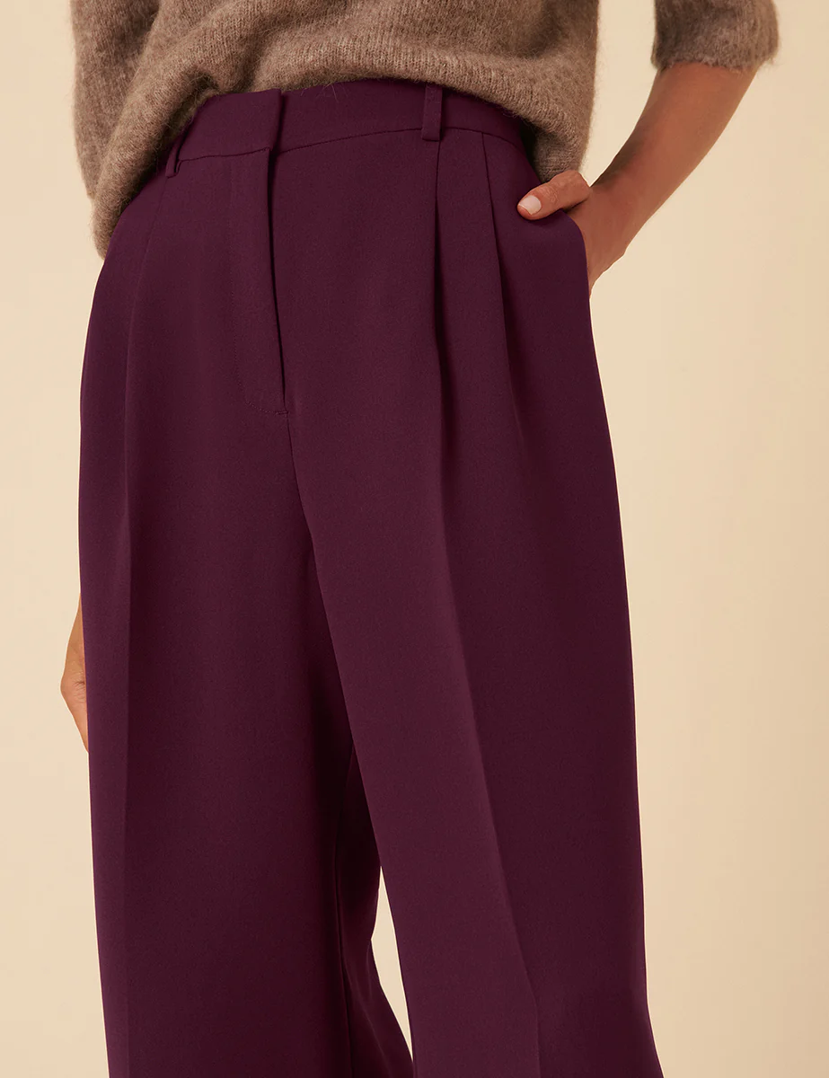 Burgundy Wide Leg Jax Crepe Trousers - Image 3