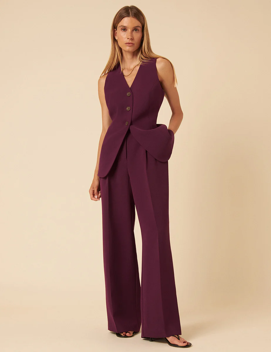 Burgundy Wide Leg Jax Crepe Trousers - Image 4