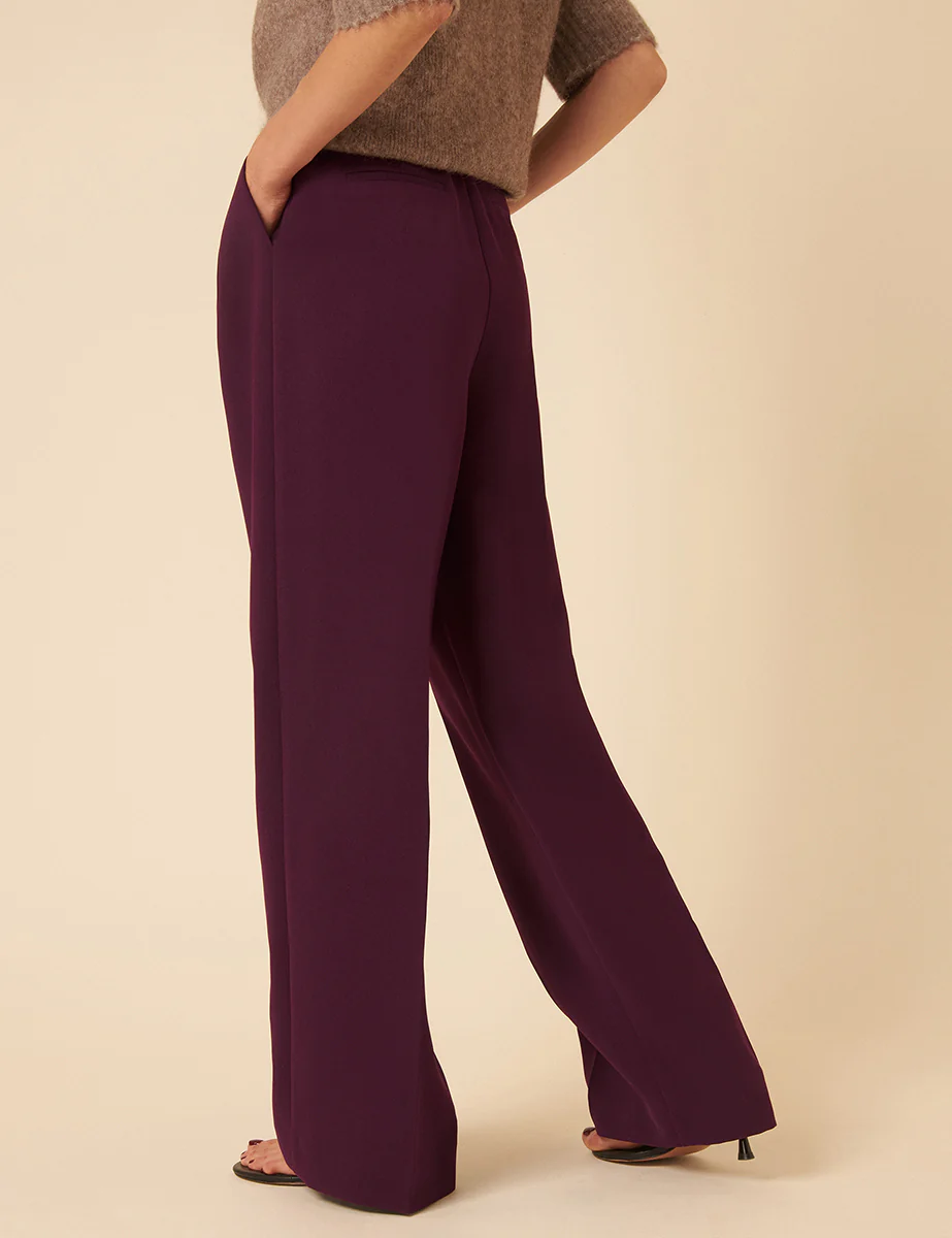 Burgundy Wide Leg Jax Crepe Trousers - Image 5