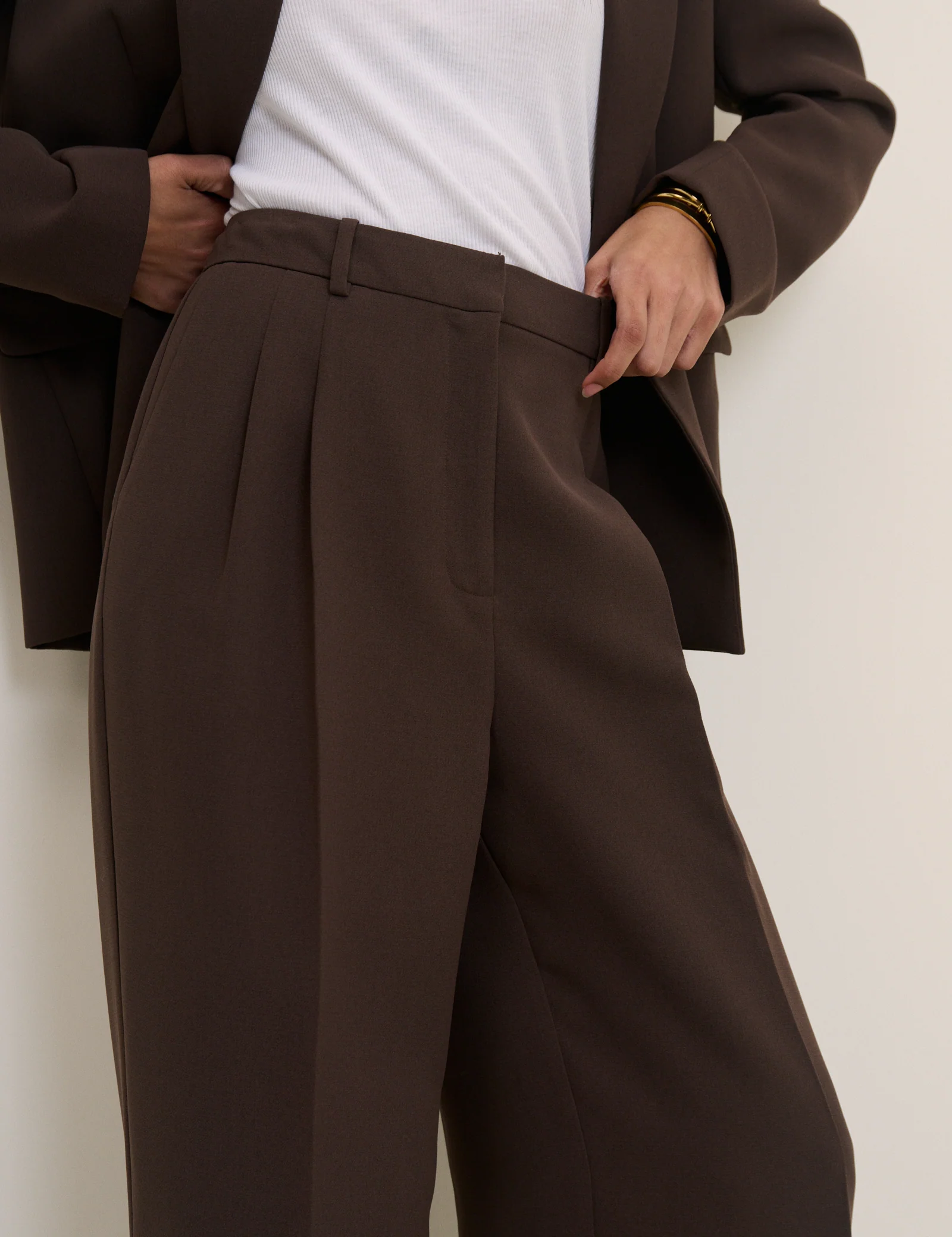 Brown Wide Leg Jax Crepe Trousers - Image 2