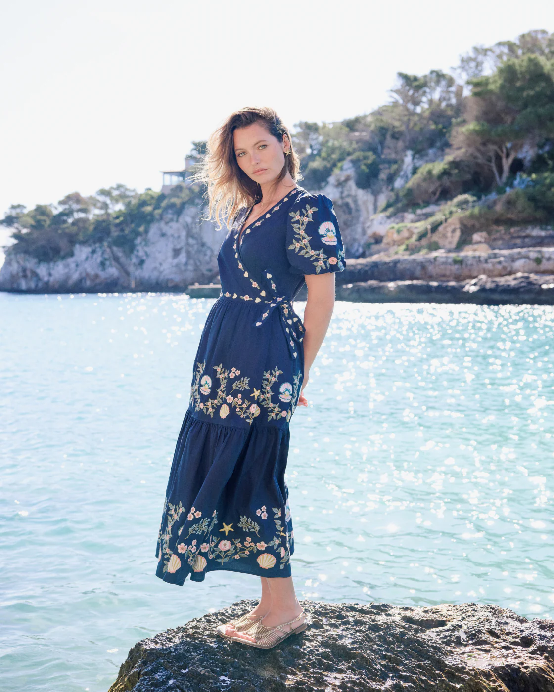 Navy Embroidered Tiered Jayden Midi Dress - Image 2