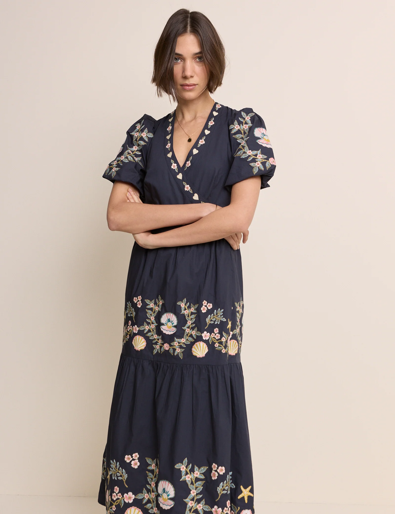 Navy Embroidered Tiered Jayden Midi Dress - Image 3