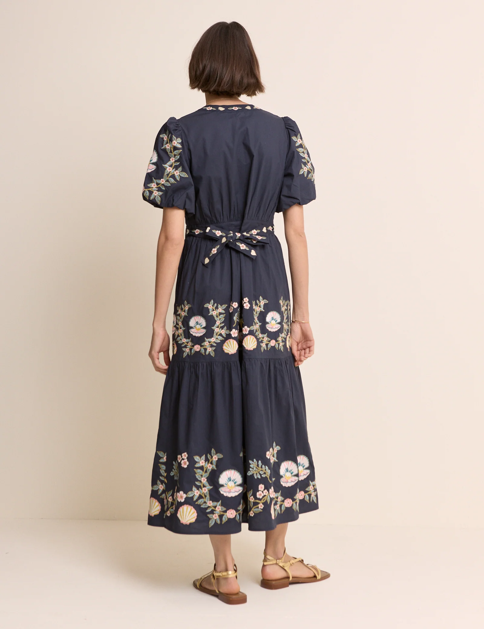 Navy Embroidered Tiered Jayden Midi Dress - Image 5