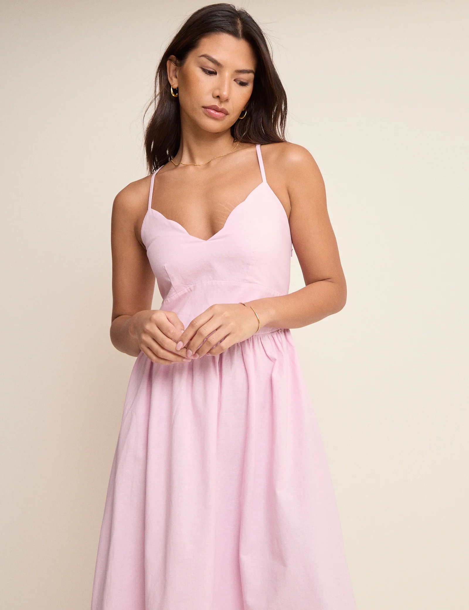 Pink Scallop Trim Jenna Midi Dress - Image 2