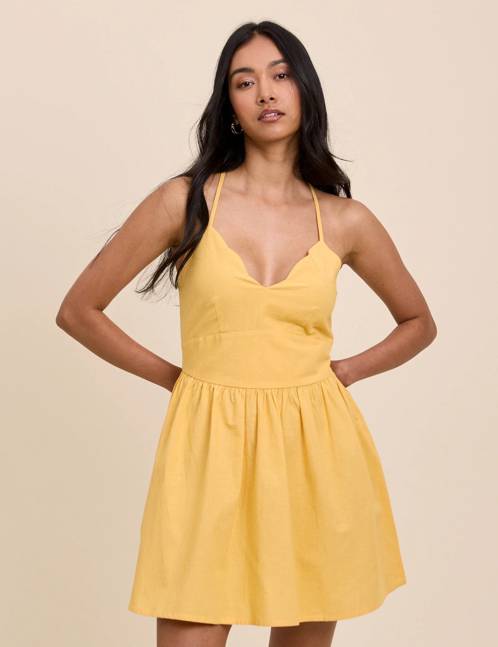 Yellow Scallop Trim Jenna Mini Dress