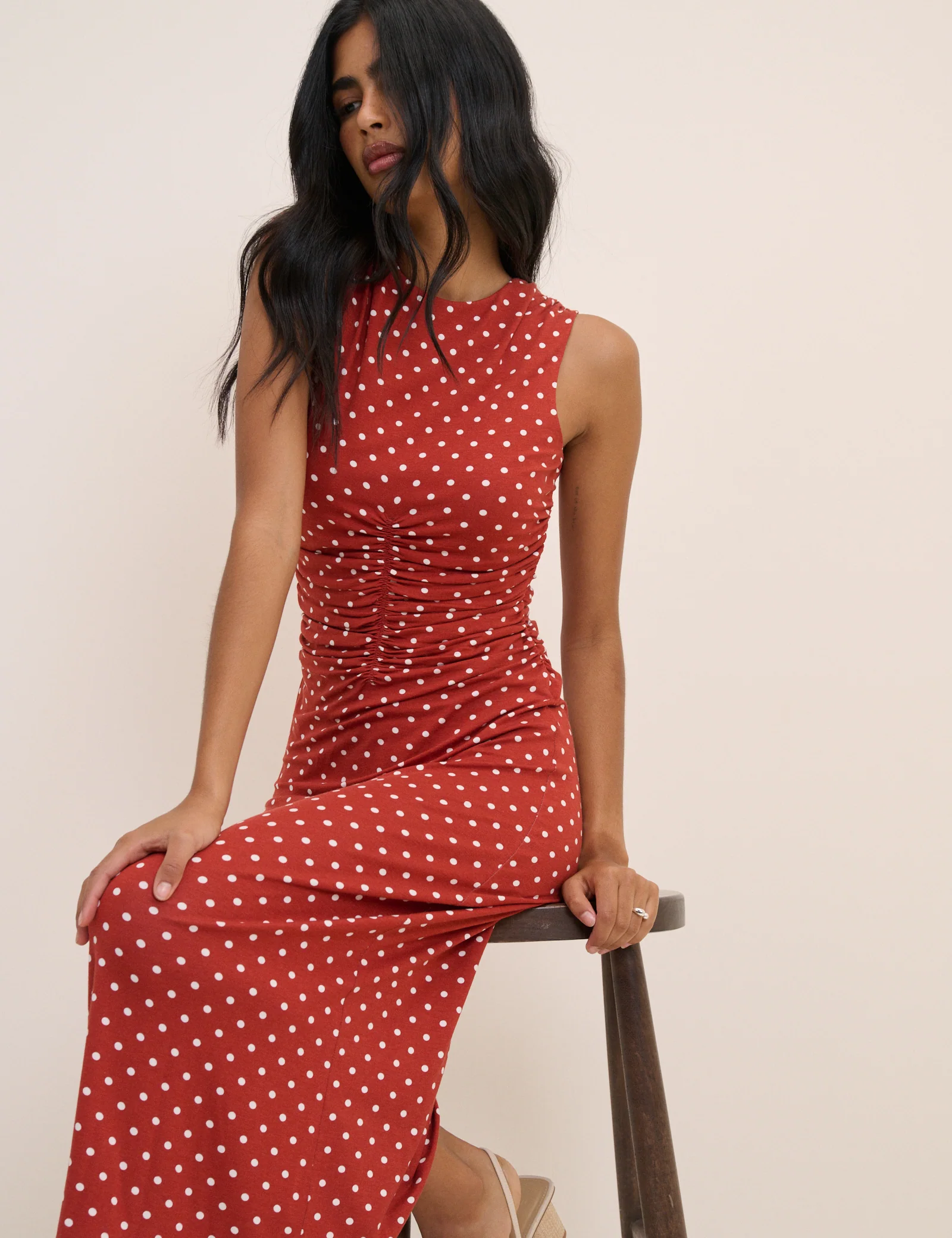 Red Polka Dot Jennifer Jersey Midi Dress - Image 2
