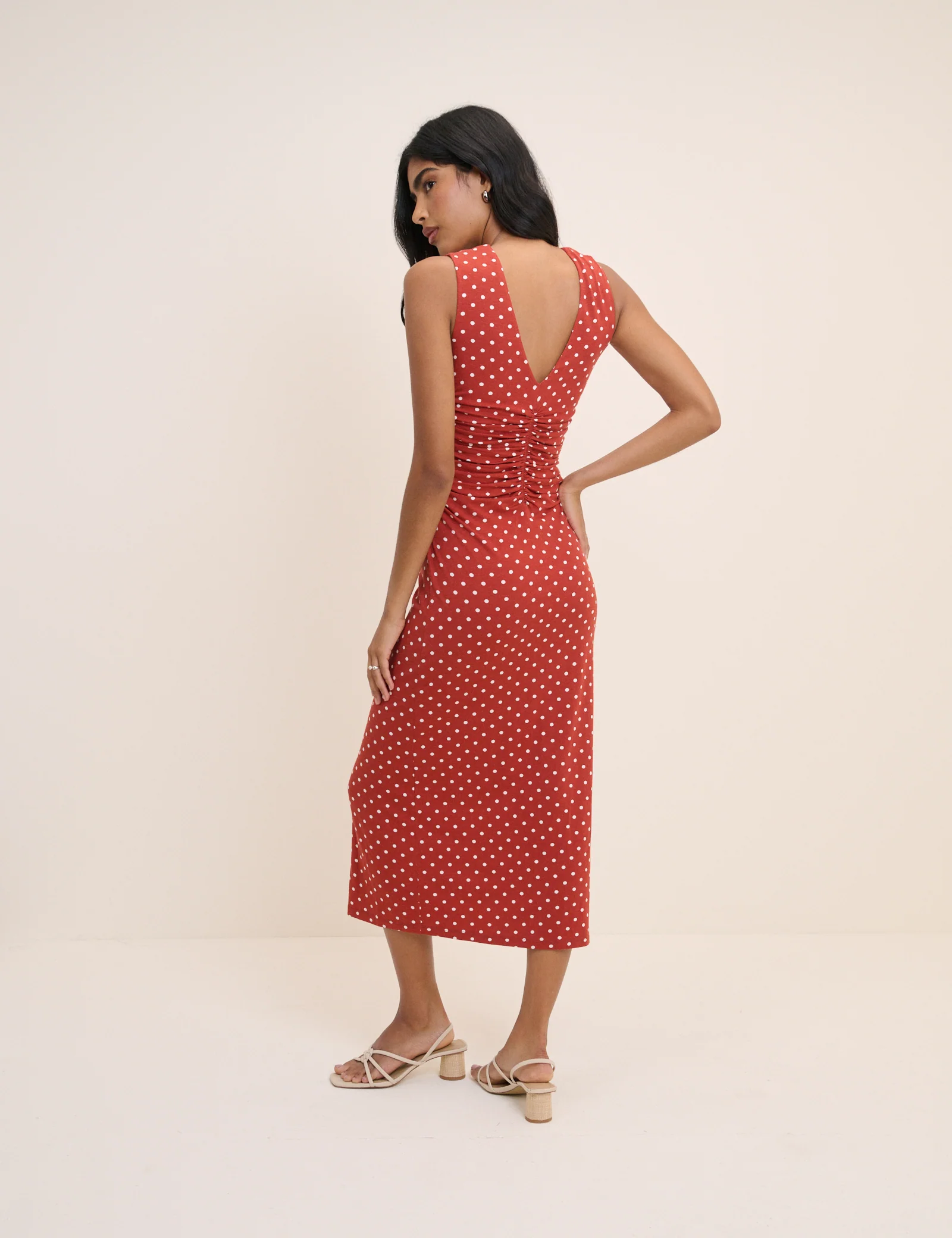 Red Polka Dot Jennifer Jersey Midi Dress - Image 4