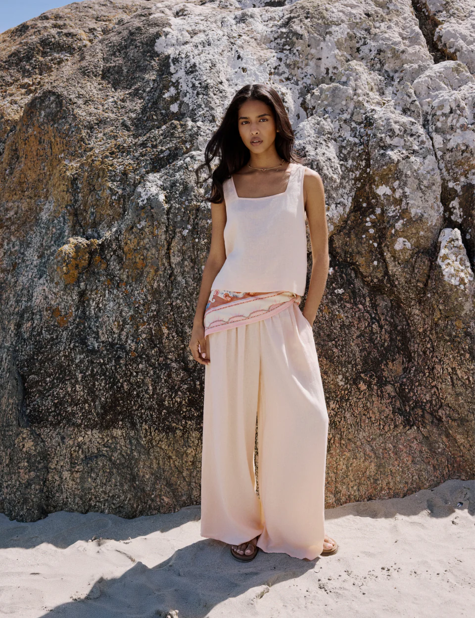 Peach Linen-Blend Wide Leg Jerrow Trousers - Image 2