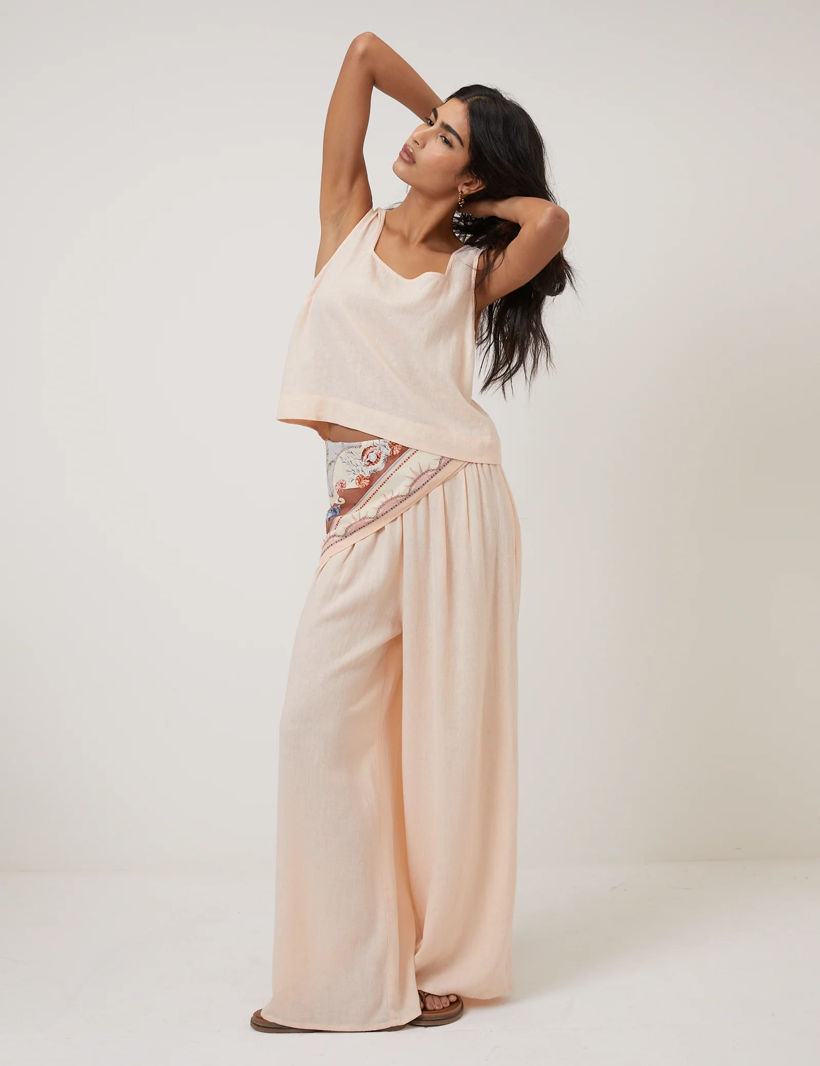 Peach Linen-Blend Wide Leg Jerrow Trousers - Image 4